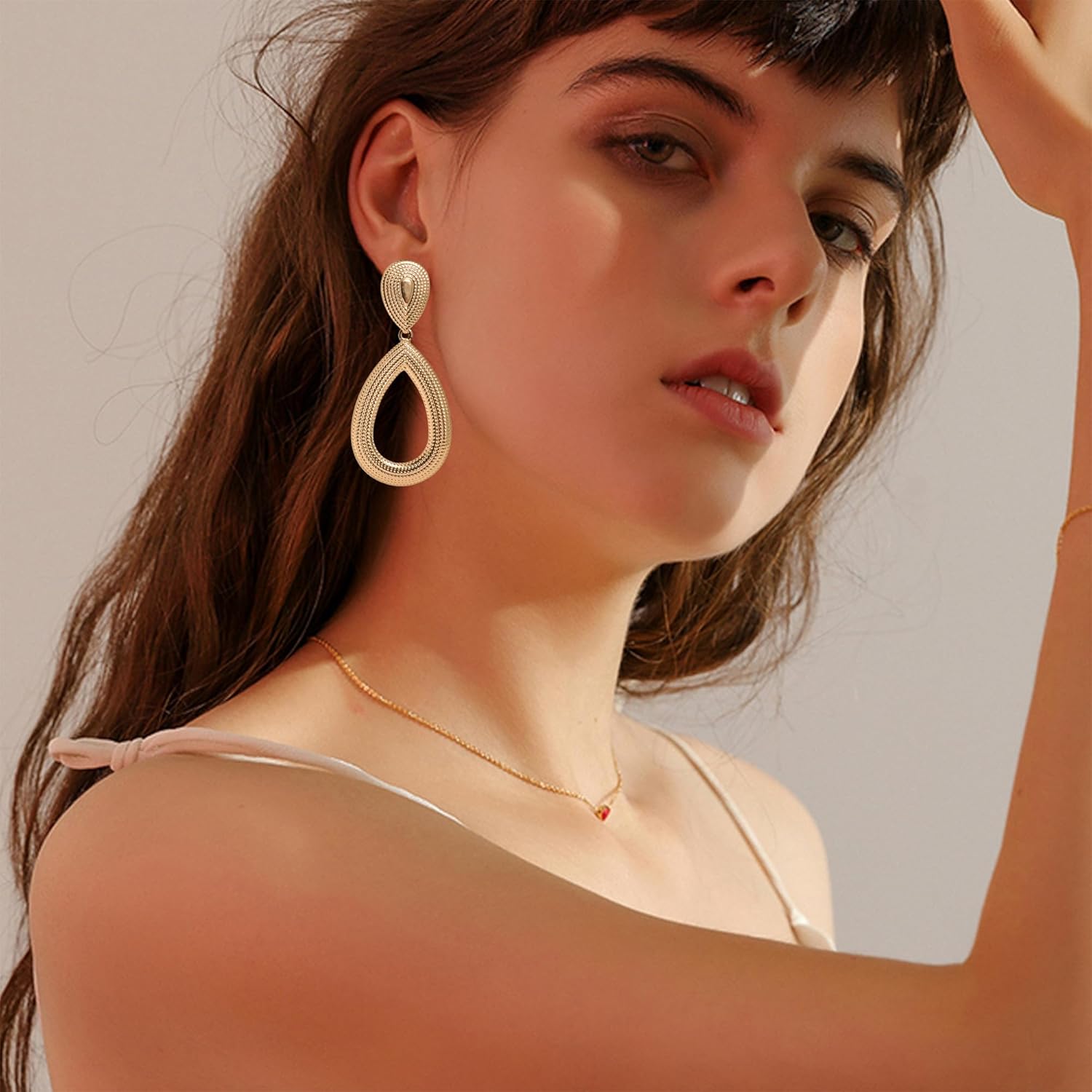 Gold Women Earrings Gold Teardrop Earrings Simple Big Drop Dangle Statement Earrings for Women Girls - Image 2