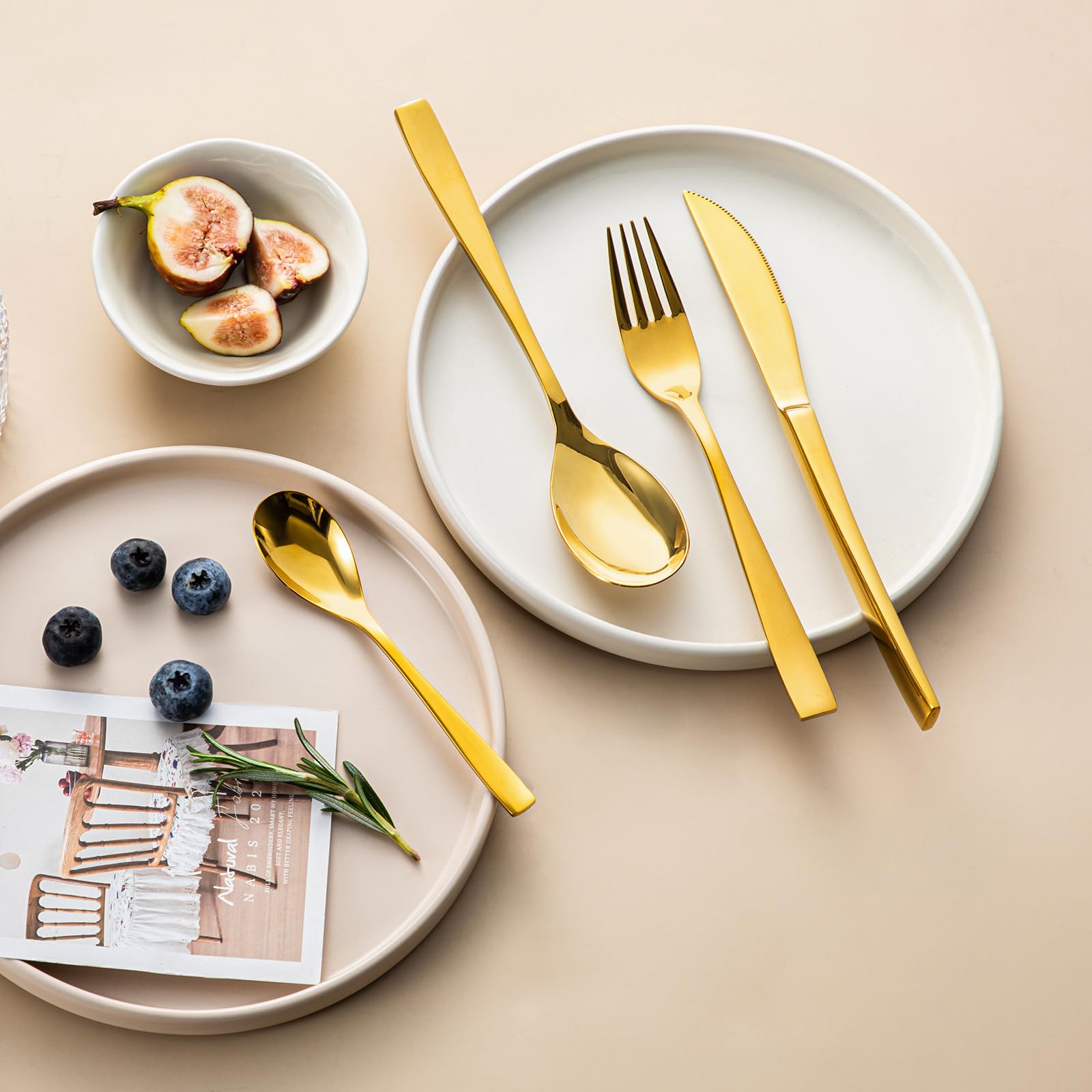 Vancasso - Cubiertos de mesa para 6 personas, 24 piezas, de acero inoxidable, incluye 1 cuchillo, 1 tenedor, 2 cucharas, para la familia, el restaurante, oro