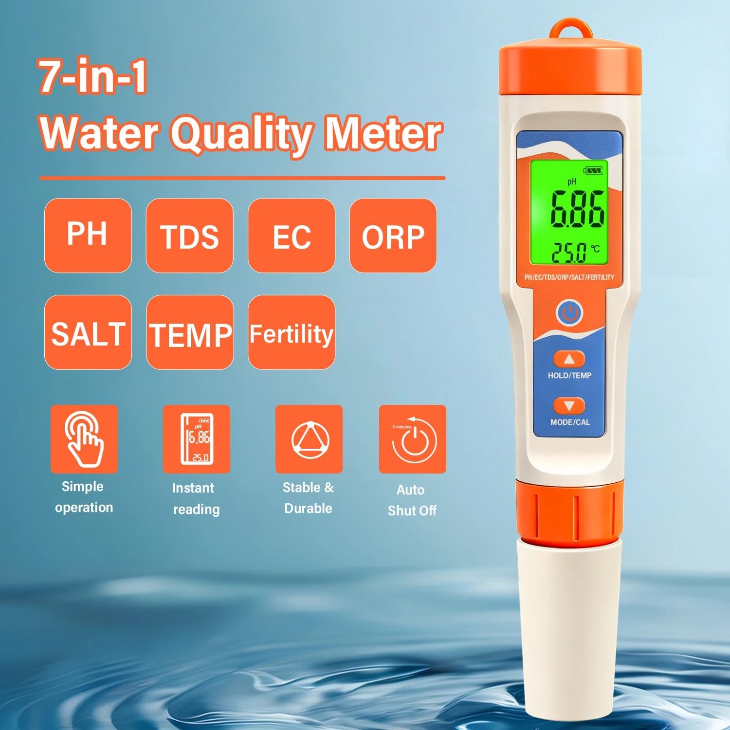 Tester di qualità dell'acqua pHmetro TDS EC ORP Penna digitale for tester 7 in 1 for piscina Spa Acquario coltura idroponica