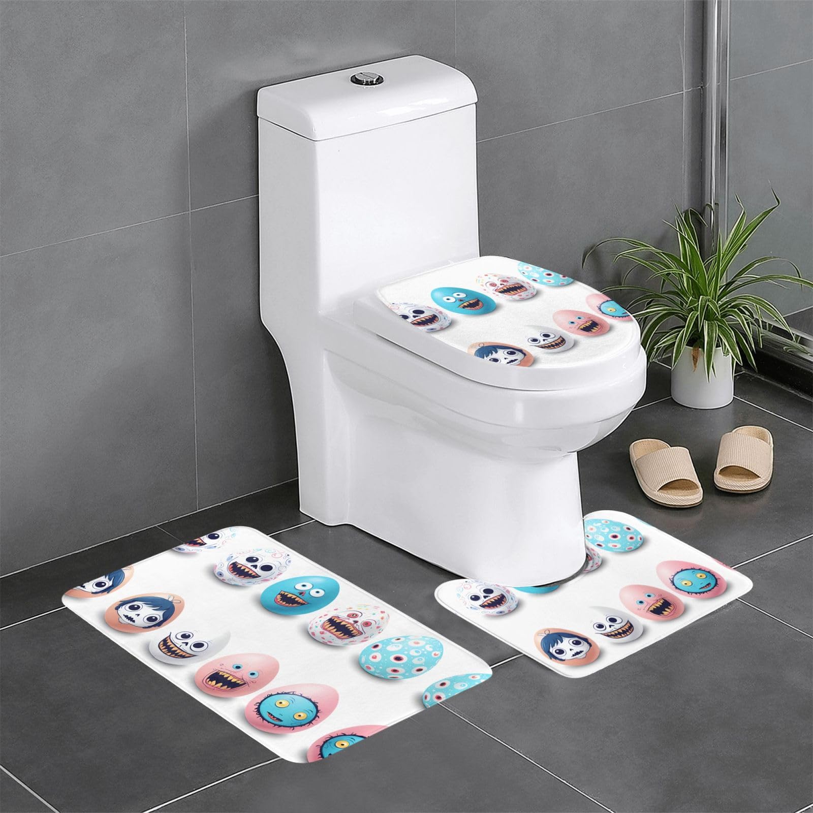 Tapis de sol de bain en flanelle absorbante motif Pâques horreur lot de 3 pièces
