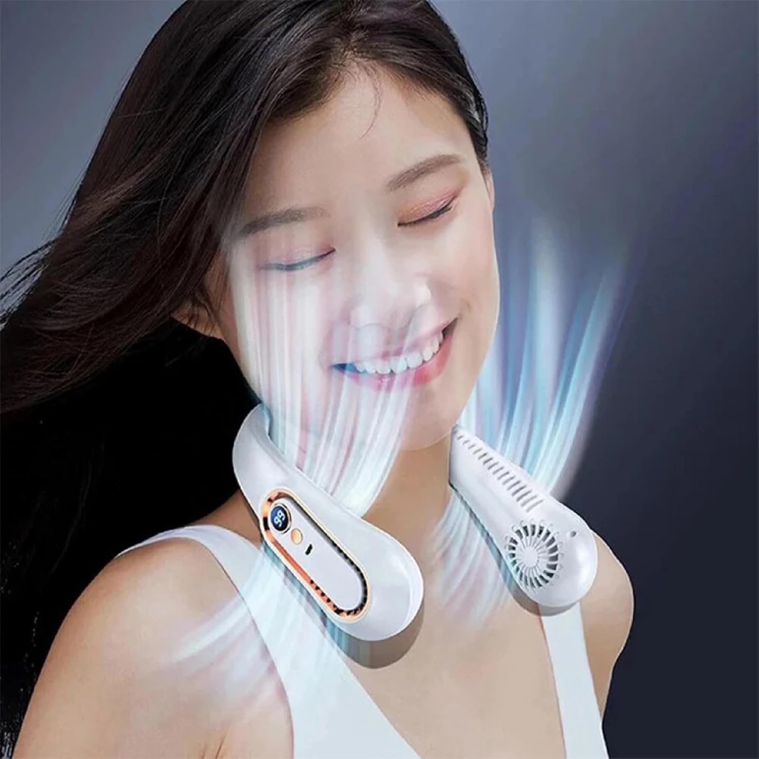 Portable Neck Fan, Hands-Free Bladeless Upgraded Personal Fan with 4000mAh Battery, Rechargeable Leafless Hanging Sport Fan, USB Powered, 5 Speeds, Headphone Style – White