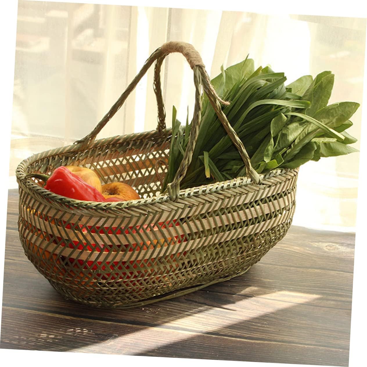 Garneck Small Basket with Handle for Vegetables and Eggs Handwoven Food Storage Basket for Kitchen Picnic and Outdoor Use and Practical Random Color Weaving Random Color