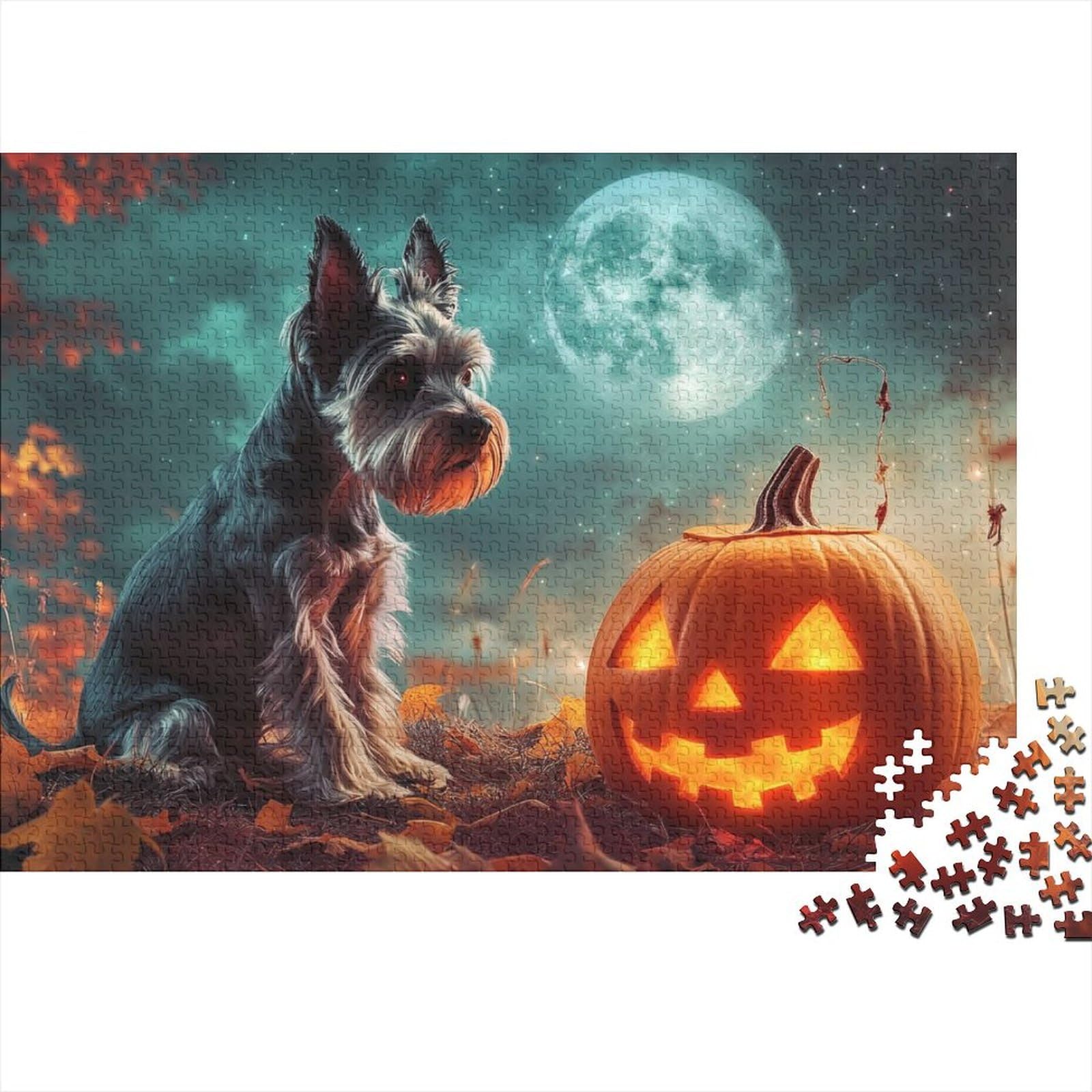 Schnauzer Puzzles 1000 Piece Challenge Toy for Adults Jack - O'- Lantern Impossible Jigsaw Puzzles 1000 Piece Puzzle Educational Games Puzzle Gifts 1000pcs (75x50cm)