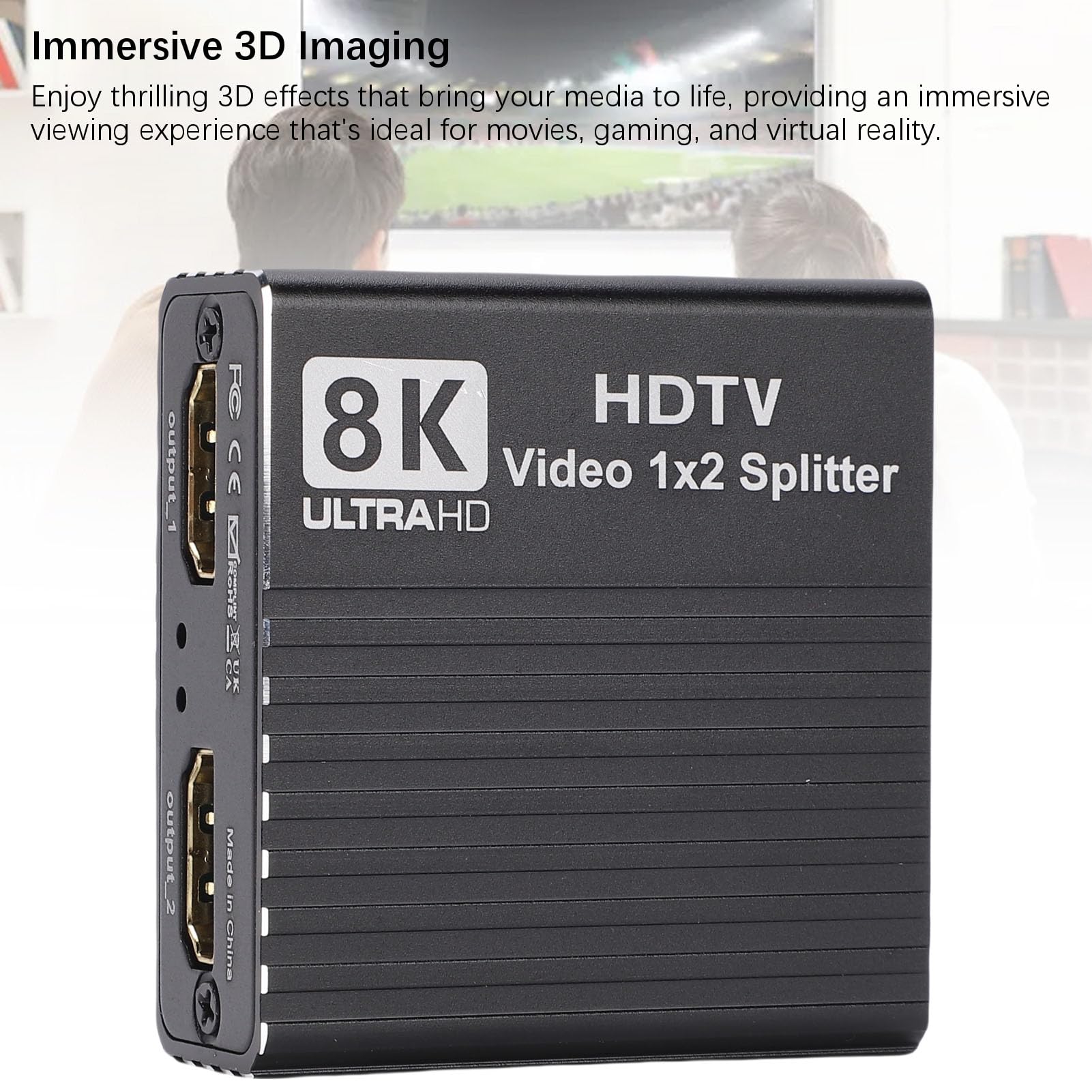 Bewinner Splitter di Interfaccia Multimediale HD 8K 1 Ingresso 2 Uscite, Supporto HDMI 2.1 8K 60Hz 4K 120Hz 1080P 240Hz, EDID 3D, Doppio Display per Home Theater da Gioco