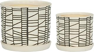 Set of 2 Geometric Decorative Ceramic Planter Pots with Saucer – Stonewa...