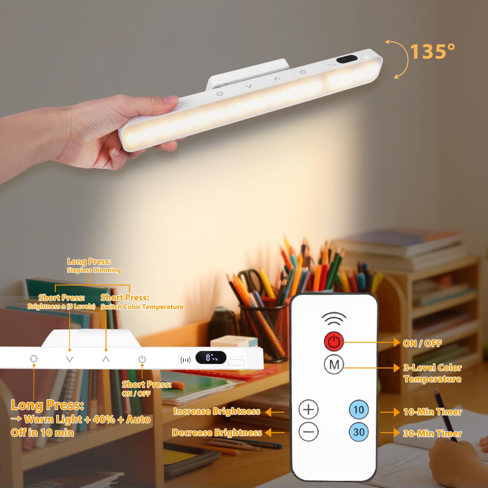 2 sztuki lamp podszafkowych LED z akumulatorem LED, oświetlenie szafki pod umywalkę, z pilotem zdalnego sterowania, 5 temperatur barwowych, dotykowe, ściemniane, bezprzewodowe, do lustra, biur