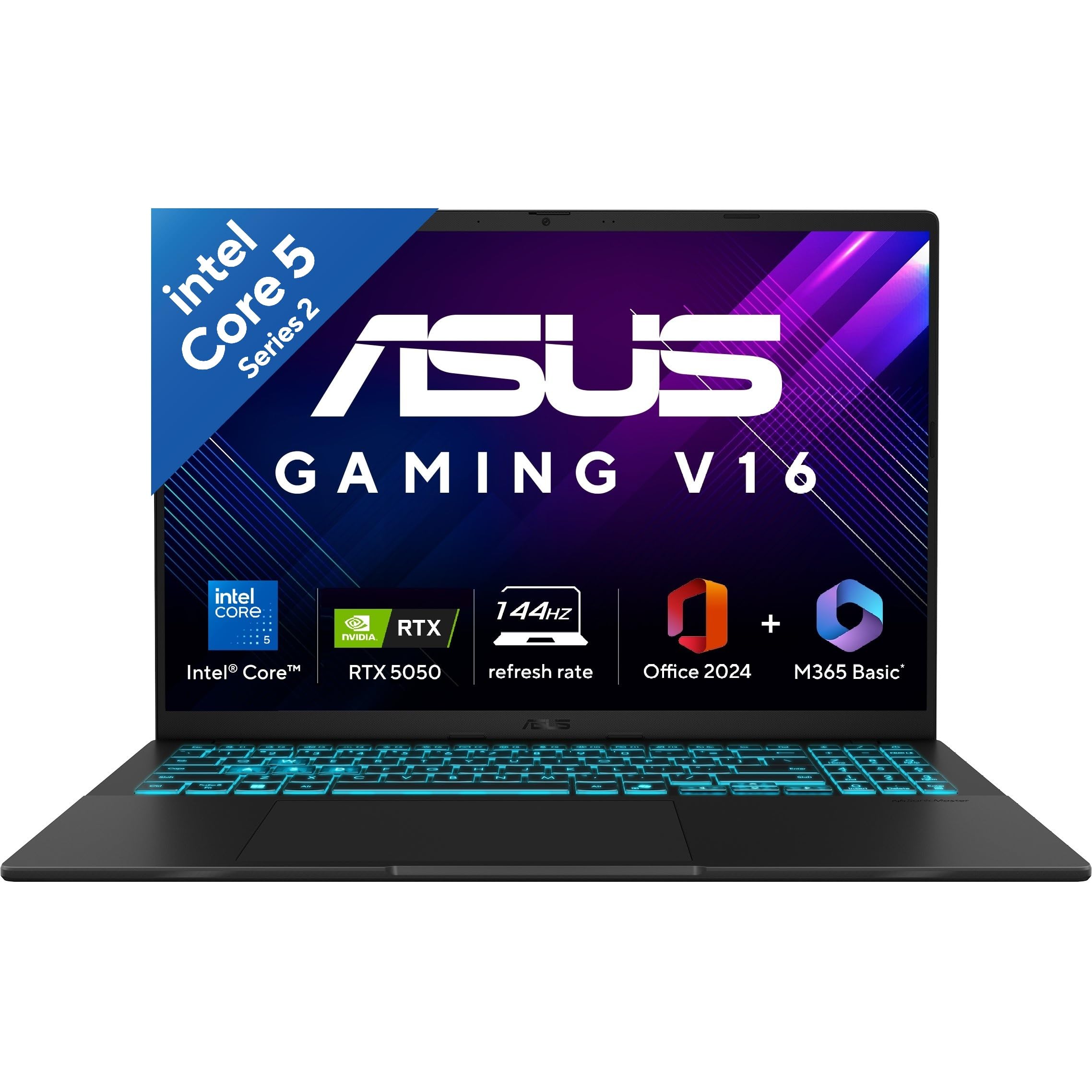 ASUS Gaming V16 (2025), 14th Gen, Intel Core 5 210H Gaming Laptop(RTX 5050-8GB/16GB RAM/512GB SSD/FHD+/16"/144Hz/Windows 11/M365 Basic*/Office Home 20...