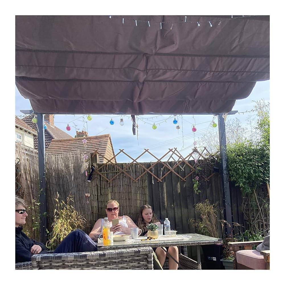 Chowany, wodoodporny żagiel do pergoli, do użytku na zewnątrz, z zestawem drutów przesuwnych, konfigurowalny baldachim do pergoli i dachu pawilonu (1 x 5 m)