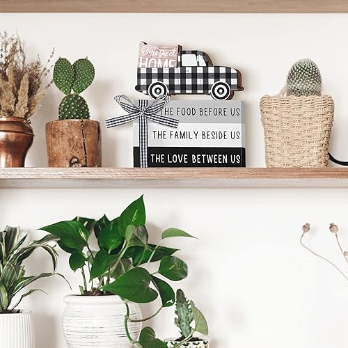 Miniatura 6 de Jetec 4 piezas de decoración de mesa de madera de granja, decoración rústica de bandeja escalonada para el hogar, centro de mesa blanco y negro,