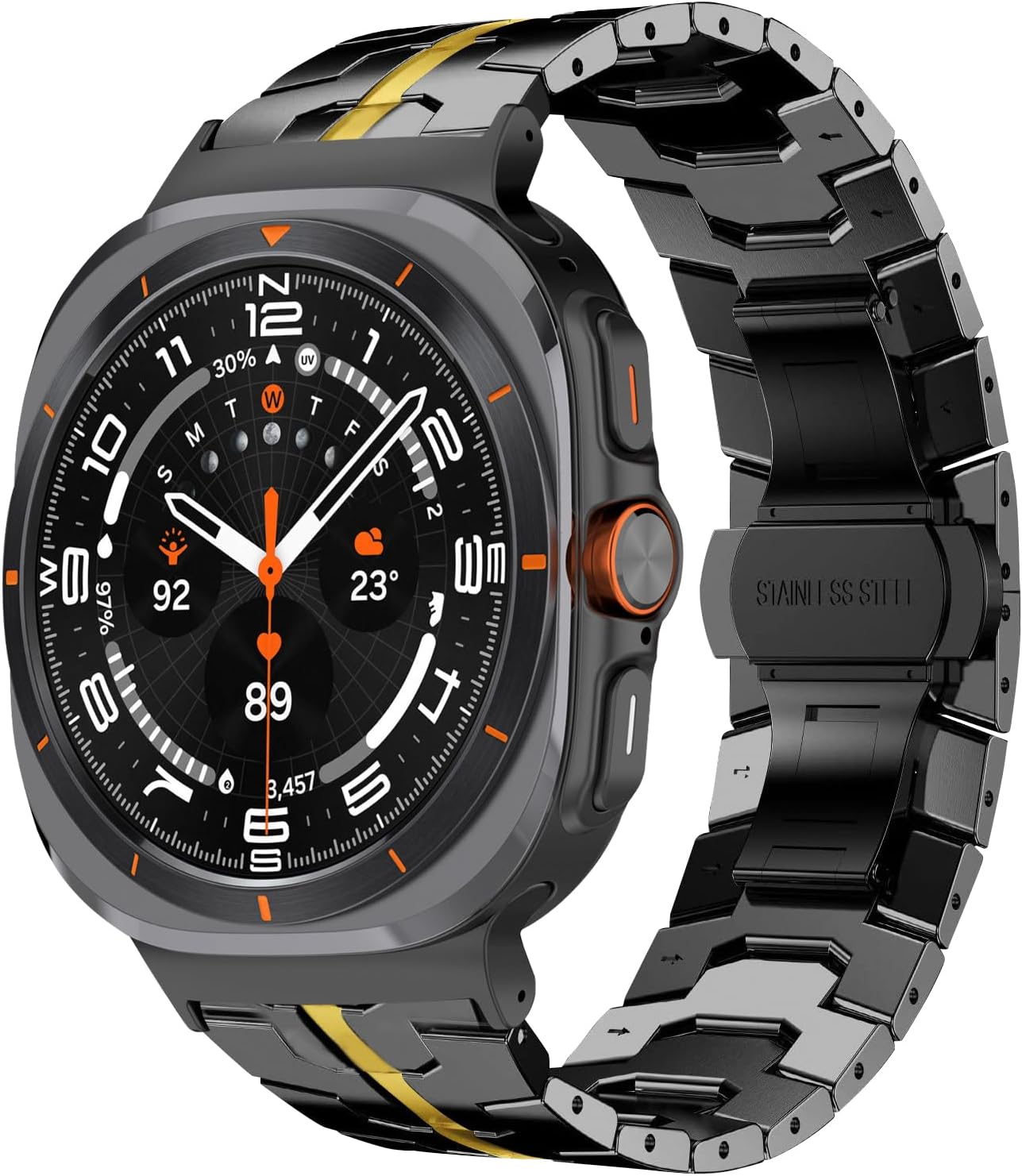 Metal Band for Samsung Galaxy Watch Ultra 47mm 2025/2024, Stainless Steel Metal Strap, No Gap Adjustable Replacement Bracelet Wristband for Galaxy Watch Ultra 47mm 2025/2024 (Black Gold)