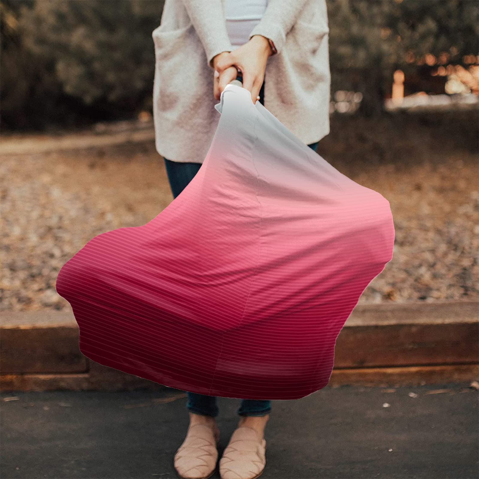 Nursing Cover for Breastfeeding Scarf, Rose Red Grey Gradient Stripe Baby Car Covers Super Soft Multi Use for Canopy Shopping Cart Cover Blanket Stroller Cover