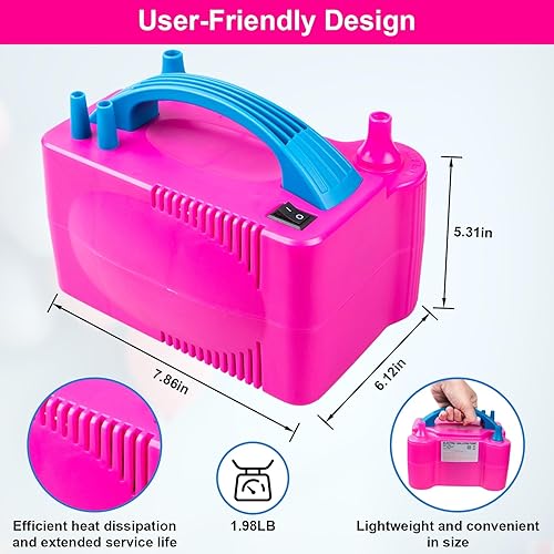 Miniatura 3 de Siasky Electric Balloon Pump, Portable Dual Nozzle Electric Air Balloon Pump Inflator Blower Machine for Party Decorations, Rose Red 110V 600W with