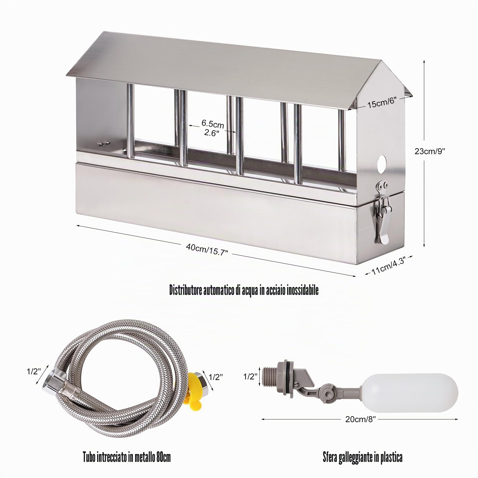 Abbeveratoio Automatico per Polli, Distributore D'Acqua Per Piccioni in Acciaio Inox con Valvola a Galleggiante Fontana di Abbeveratoio per Pollo Anatra Oca Piccione Quaglia