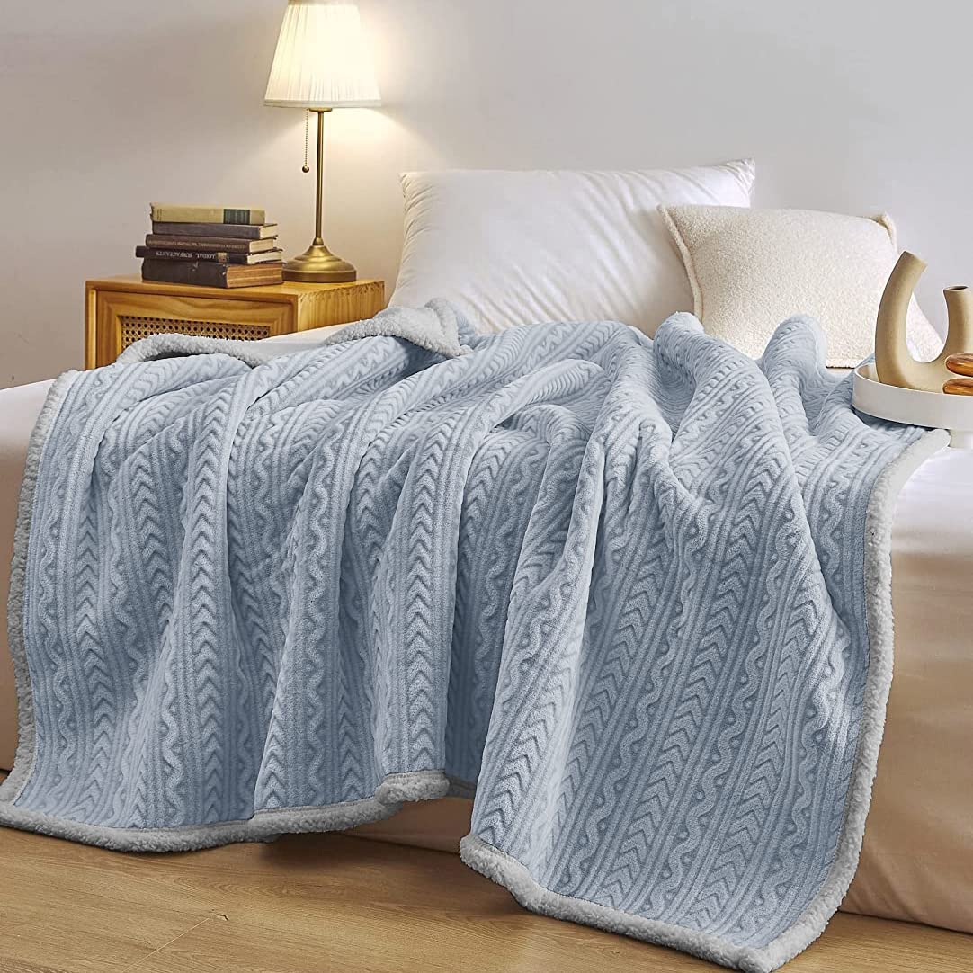 GluckluzFleece Bed Blanket Home Flannel Throw Blanket Reversible Queen Size Throw Cover with Lightweight Soft Plush for Bed Sofa Couch Kids Adult All Season（Light Blue, 200 * 230CM）