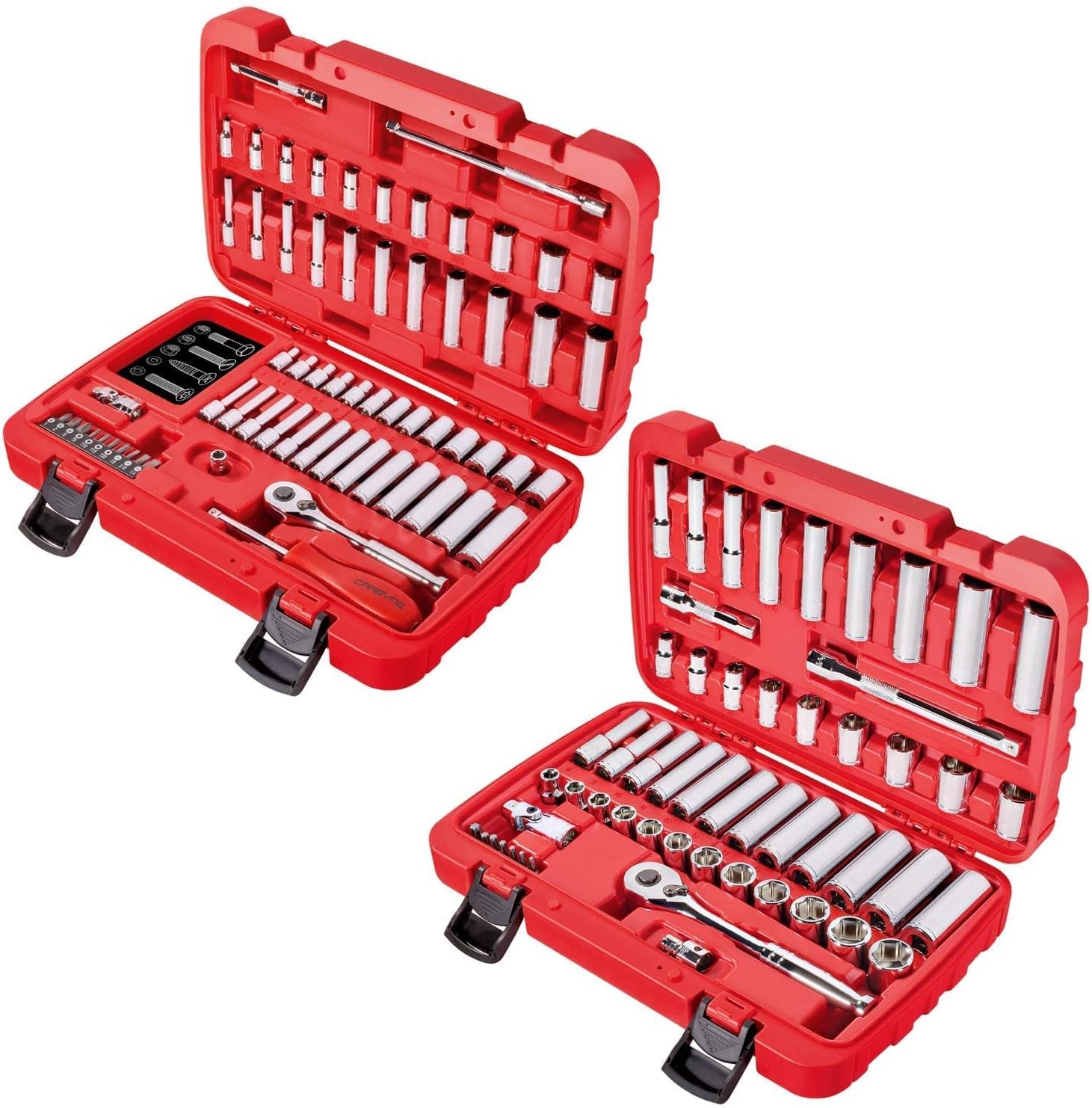 CARBYNE 65 Piece 1/4 inch Drive Socket Set AND 55 Piece 3/8 inch Drive Socket Set