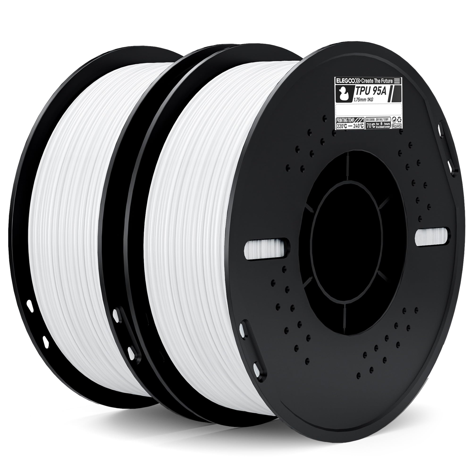 ELEGOO TPU 95A Filamento per Stampanti 3D 1,75 mm Bianco 2KG, TPU Filamento Flessibile Morbido per Stampa 3D, Bobina da 1kg Compatibile con la Maggior Parte delle Stampanti 3D FDM