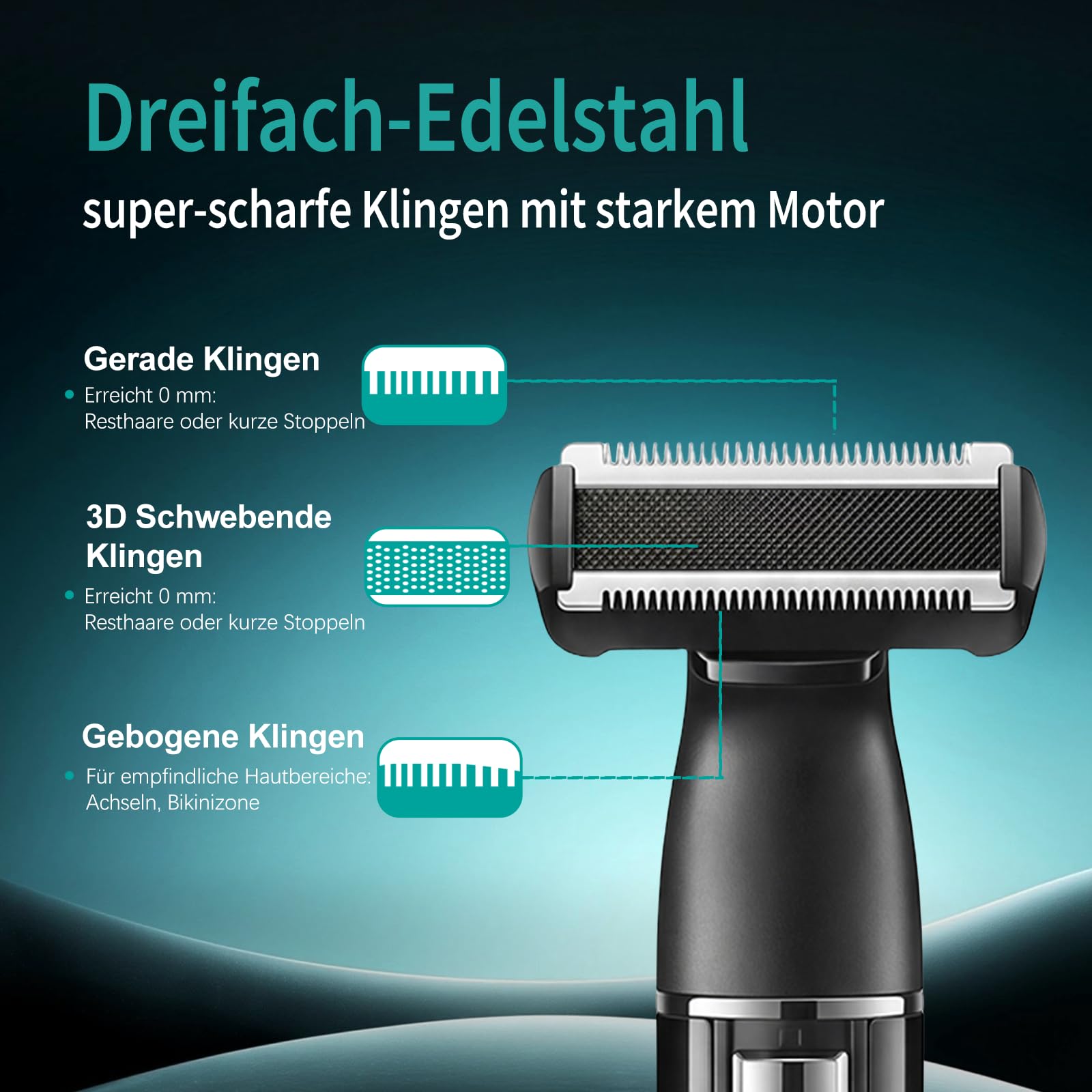 VGR 628 3 in 1 Körperrasierer Herren, Kabelloser Intimrasierer Mann, Nasenhaartrimmer Herren und Body Groomer Men mit Basis, Geeignet für Brust, Beine, Achselhöhlen, Nase und Gesicht, IPX5, Grün
