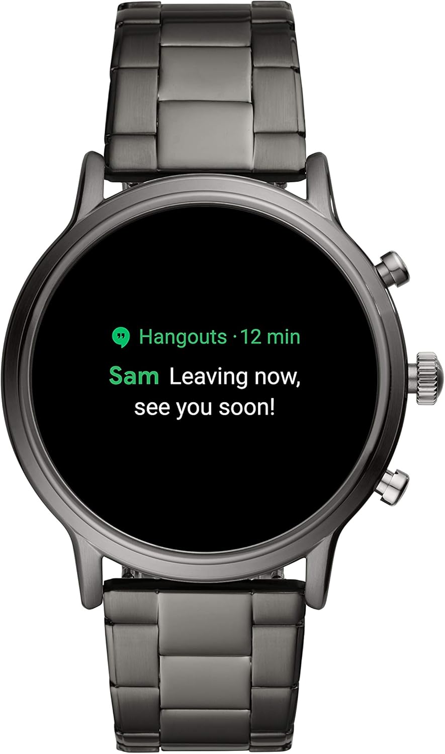 Fossil Gen 5 Carlyle Smartwatch display showing a text message notification