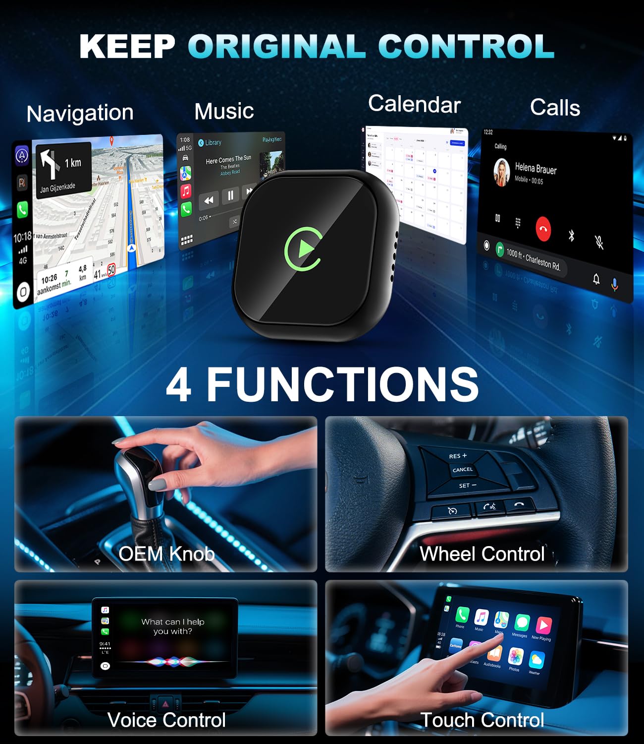 Draadloze CarPlay-adapter 2025 Verbeterd, CarPlay-dongle Converteert Bedraad naar Draadloos, USB/Type-C Plug & Play, Bluetooth Mini CarPlay-stick Compatibel met Apple iPhone iOS 10 en Auto 2016