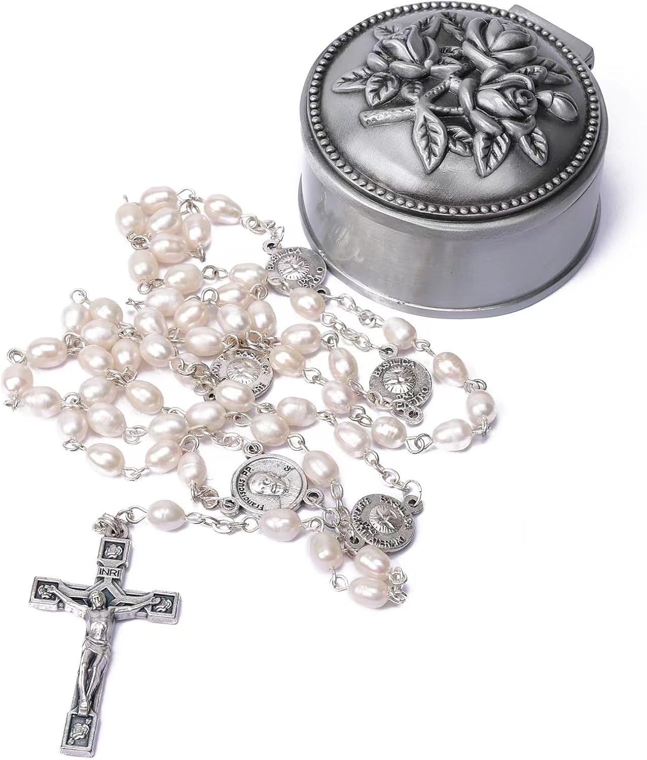Rosary Beads Catholic for Woman - AAA+ White Vintage Oval Natural Real Pearl Rosary Beads.