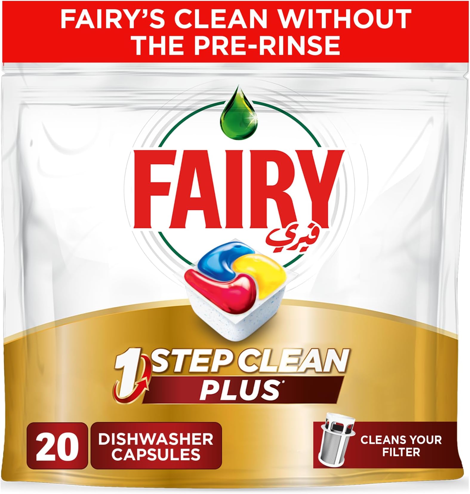 Fairy 1-Step Clean Plus Automatic Diswhasher Tablets, Effective on Dried-on Grease without the Pre-Rinse, 20 Tabs