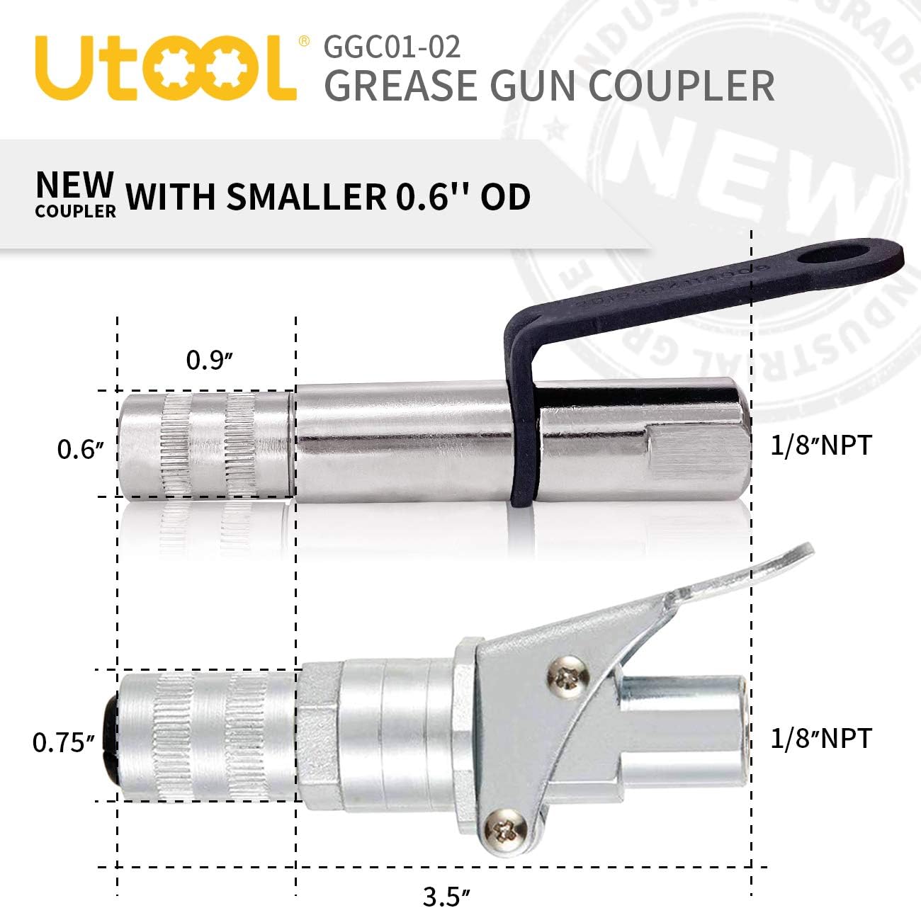 UTOOL Grease Gun Coupler, Grease Gun Tips Fast to Lock and Release, Heavy Duty 12000 PSI Grease Fitting 1/8‘’ NPT Fits All Types of Grease Guns and SEA Zerks
