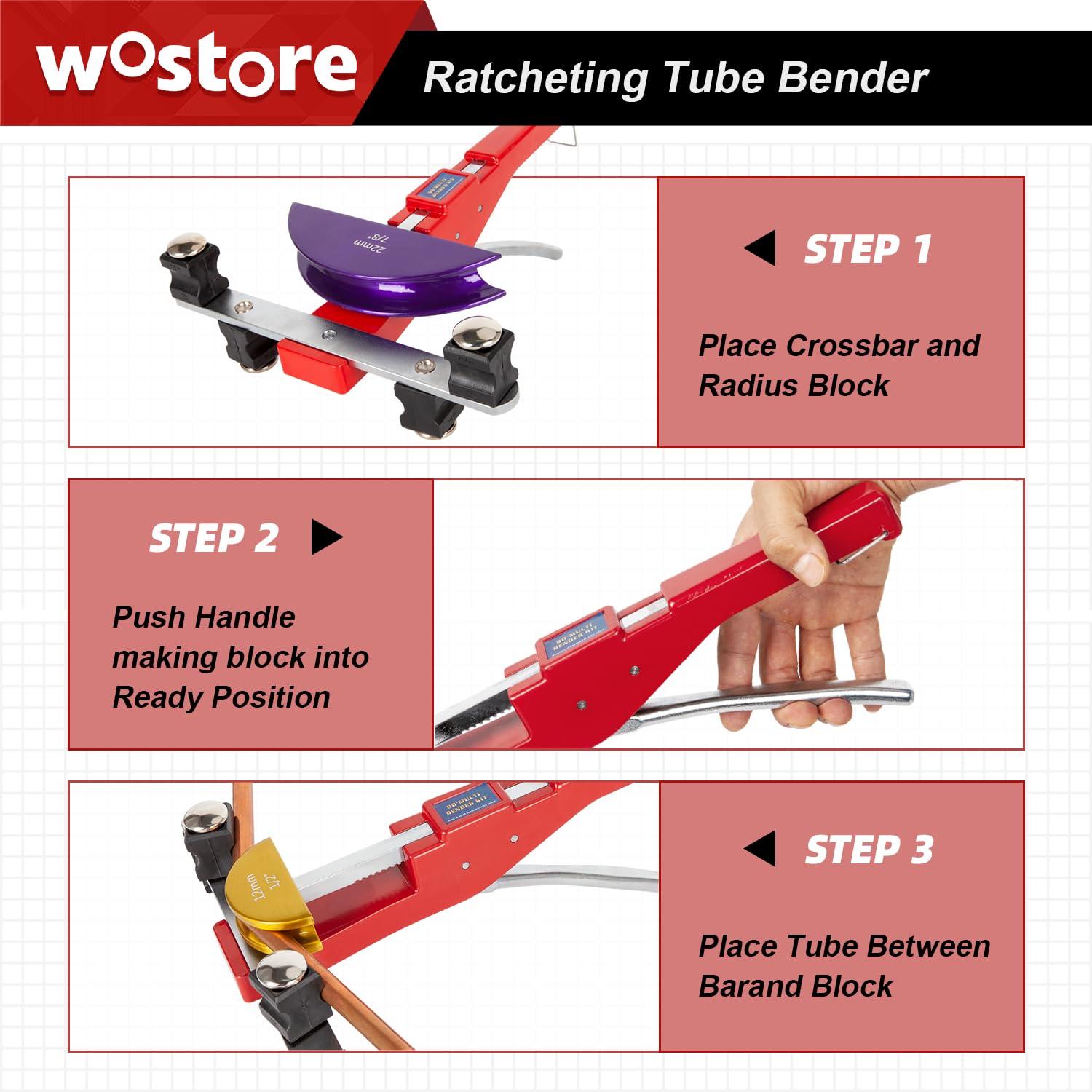 Wostore Le kit de cintreuse de tube comprend 1/4-7/8 tailles de réfrigération à cliquet, cintreuses de tuyau, outil à main couleur alliage d'aluminium tête de rechange