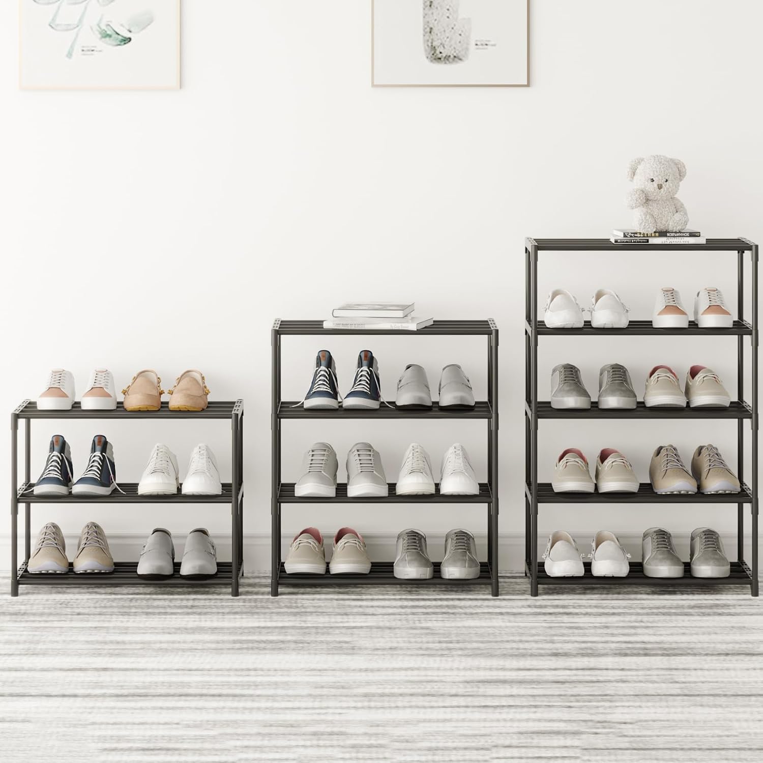 Small Metal Shoe Rack,Stackble Shoe Stand Storage Organizer for Entryway, Hallway and Closet (4-Tier,Black)