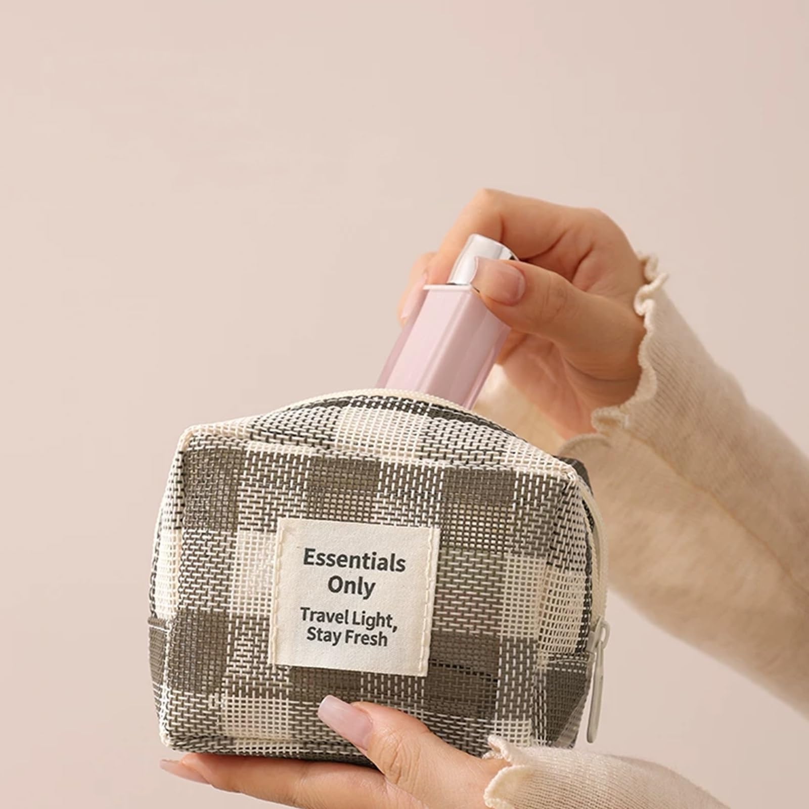 Beauty Case da Viaggio, Borsa da Toilette Viaggio per Donna con Cerniera, Astuccio Impermeabile per Riporre I Prodotti di Bellezza, Altamente Traspirante, Prendere Gli Oggetti(Brown)