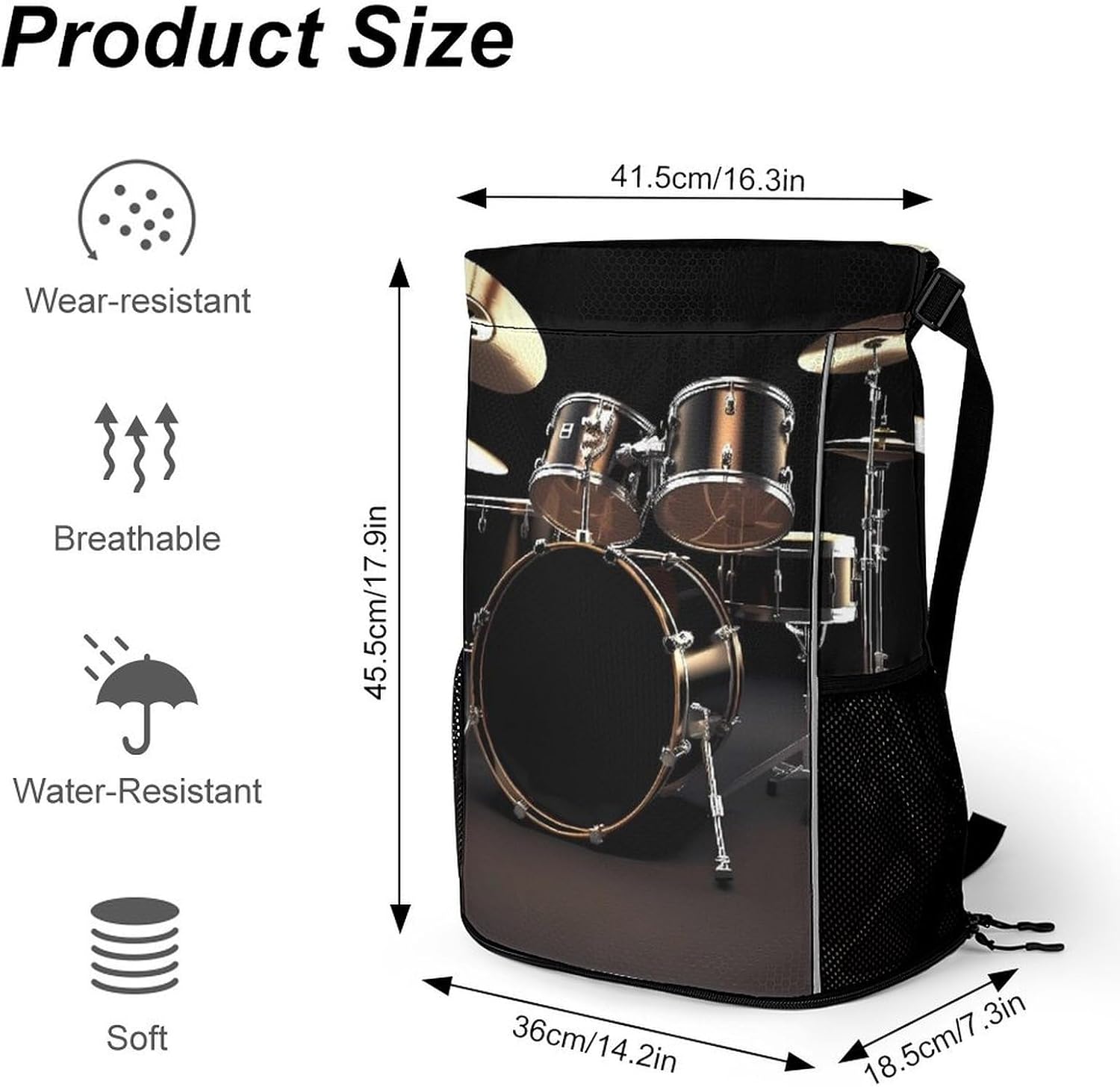 Sports Drawstring Backpack Cool Drum Set Lightweight Backpack Dry And Wet Separation Large Capacity