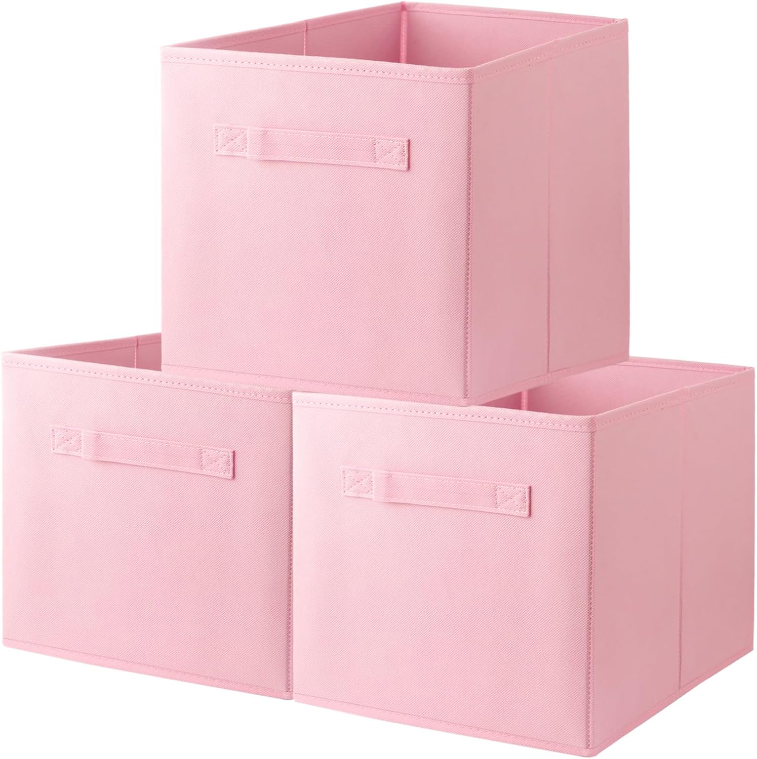 10.5" Collapsible Storage Cubes, Fabric Foldable Storage Bins With Handles | [3Pack] [Pink] [For Organization, Durable Closet Storage Bins with Handles for Shelves, Home, Office, Bedroom Organization]