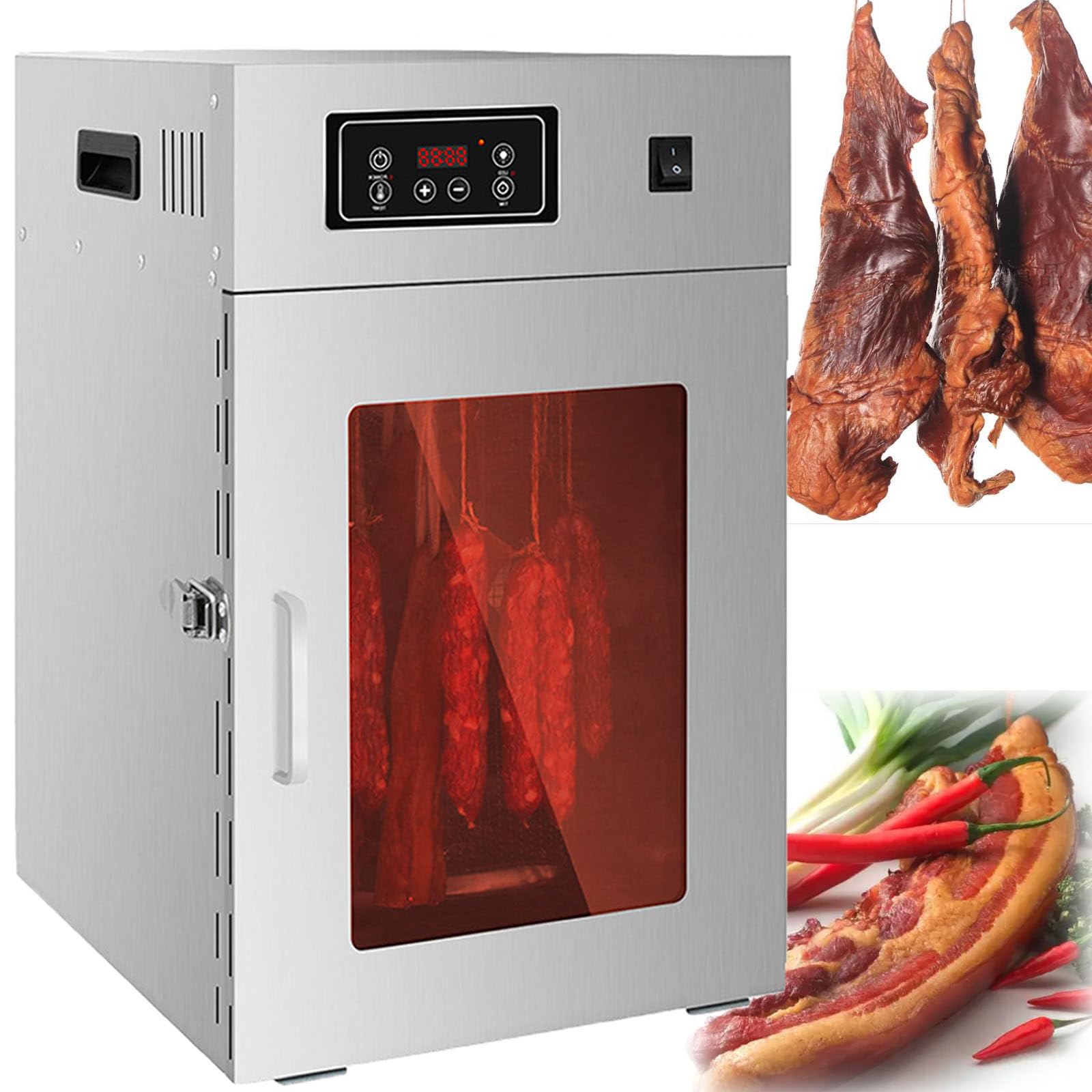 Deshidratador de Alimentos 14 Ganchos, secador de Acero Inoxidable | para salchichas, pollo, pato, pescado, ternera con temporizador digital de 24 horas, temperatura regulable 30-90°C