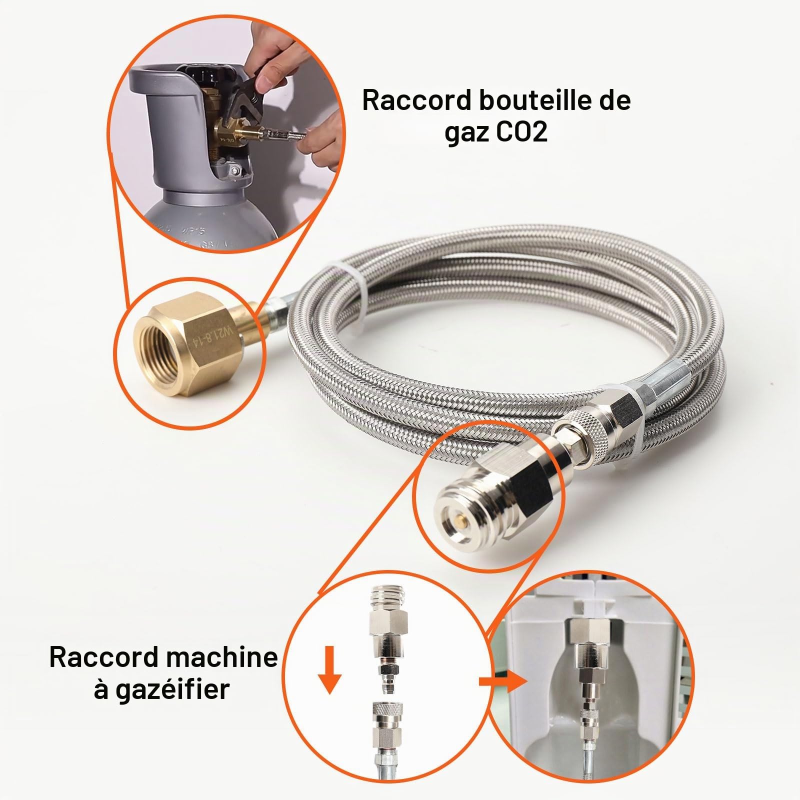 Tuyau haute pression adaptateur de CO2 pour Grohe Blue Home Water Carbonators Transfert CO2 | Pour raccordement à de grandes bouteilles de CO2, bouteille de gaz carbonique | Tuyau de CO2 pour