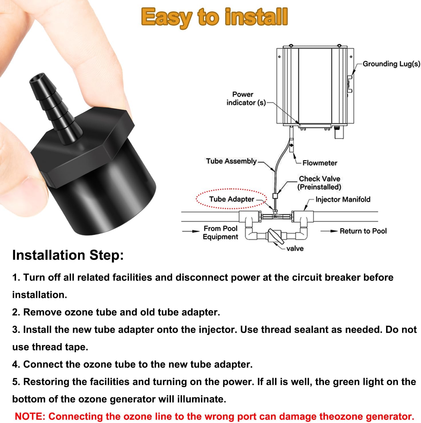 7-1434-01 Hose Barb, Barb Adapter,Ozone Tube Adapter Compatible with Del Ozone Iu-201/206/211, For Injectors（1 PC）