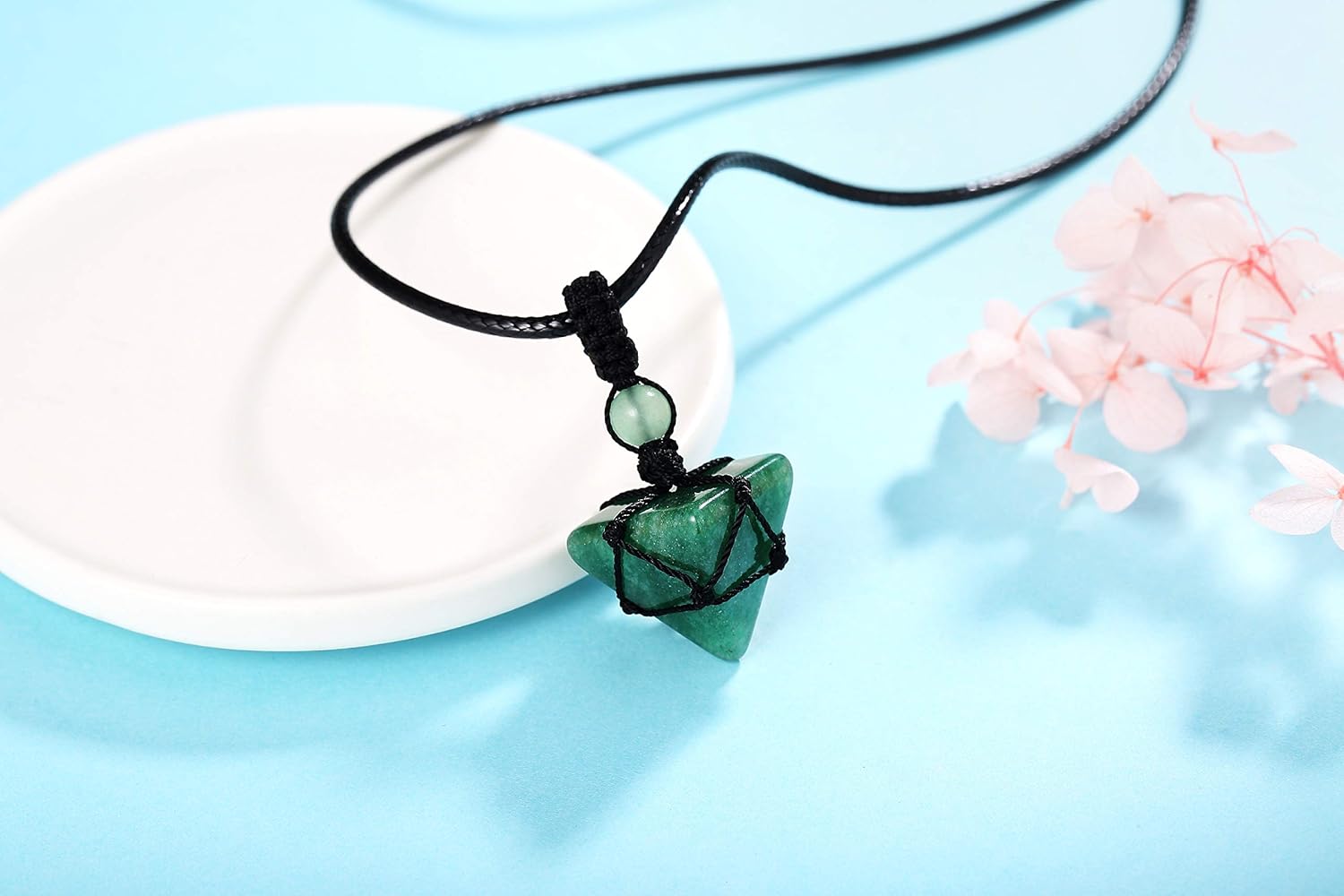 XIANNVXI Green Aventurine Healing Crystal Stone Necklace Pyramid Gemstone Pendant Necklaces Adjustable Rope Natural Reiki Quartz Jewelry for Men Women - Image 3