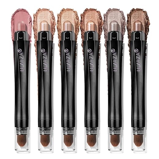 LUXAZA PRO Conjunto de 6 peças de maquiagem neutra para sombras, marrom nude metálico brilhante fosco creme paleta de sombras delineador lápis clareador - BROWN CANYON
