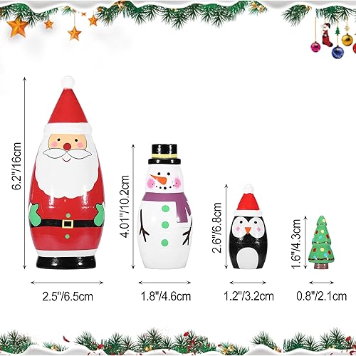 Miniatura 4 de Yoption Muñecos de anidación rusos de Navidad hechos a mano de madera Papá Noel pingüino muñeco de nieve Matryoshka muñecas apilables para Navidad,