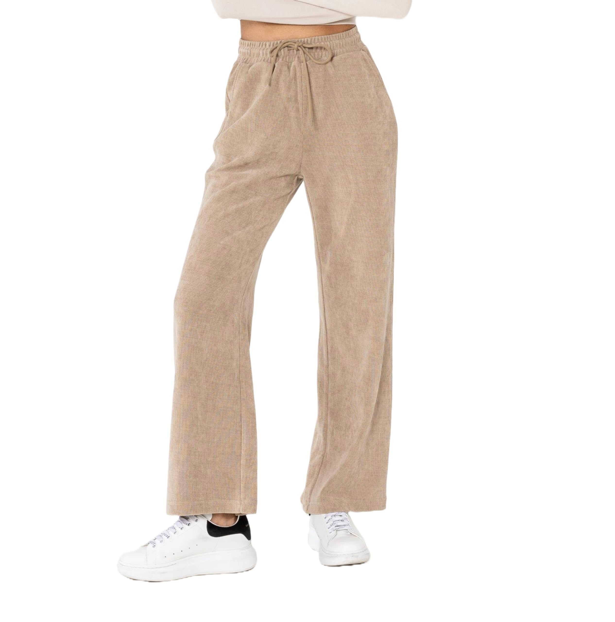 Nina Carter J253 Pantaloni da donna per il tempo libero – Pantaloni da jogging in velluto Relaxed Fit con vita elastica e gamba larga