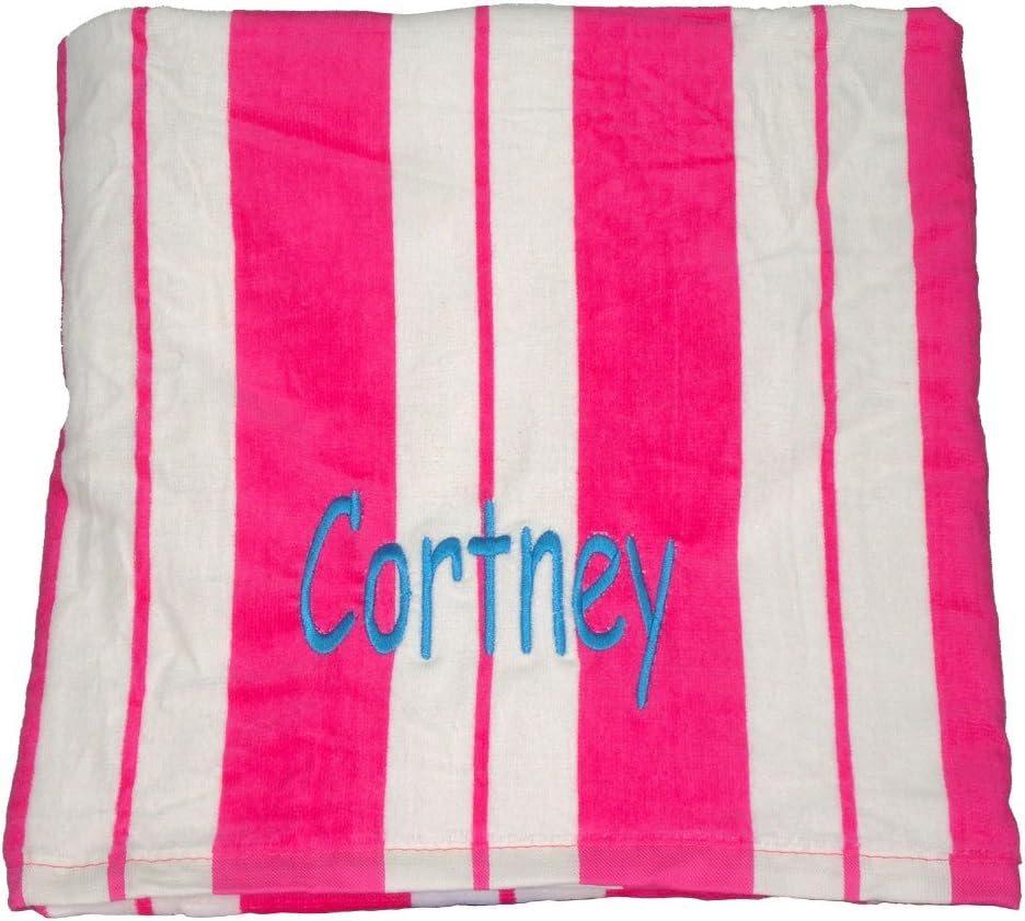 Kute Kiddo Personalized Beach Towel Cotton 30in x 60in (Hot Pink Striped)