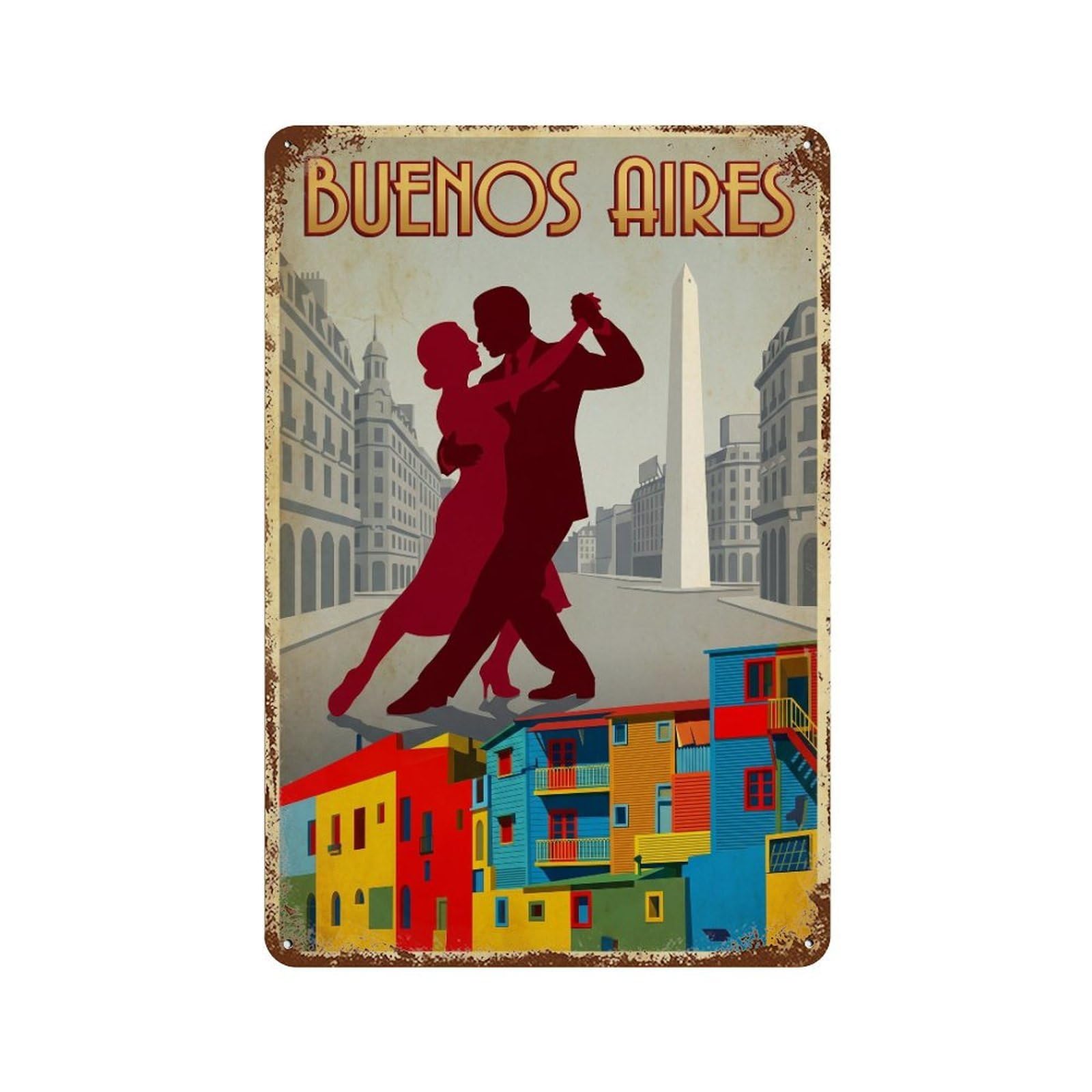 Metal Tin Sign Vintage Travel Argentina Buenos Aires