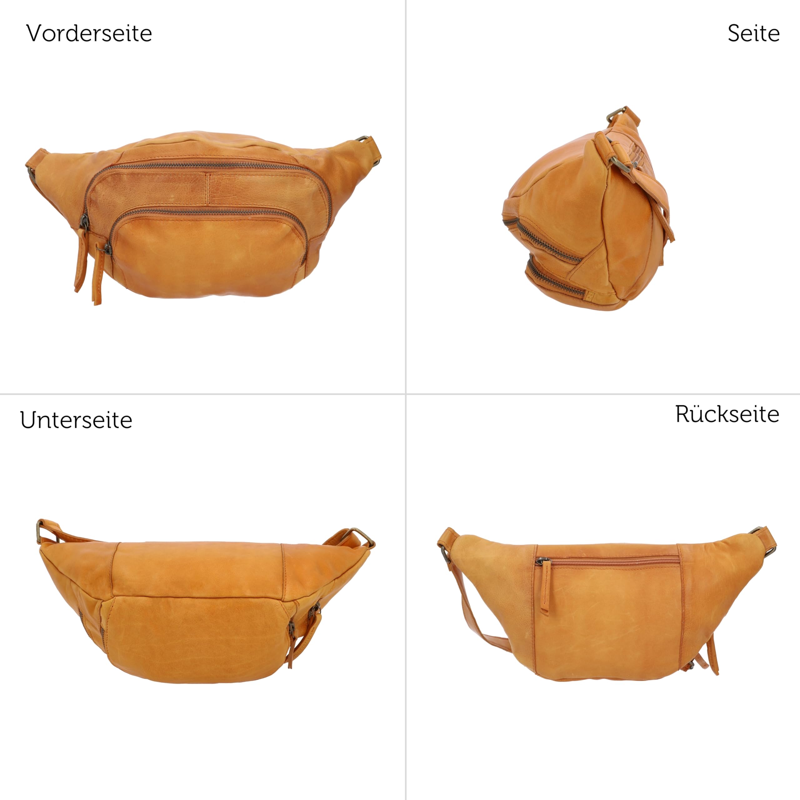 Gusti Gürteltasche Leder Sverre – Vintage Bauchtasche Leder für Damen & Herren – Praktische Hüfttasche mit 3 Fächern & Zippern
