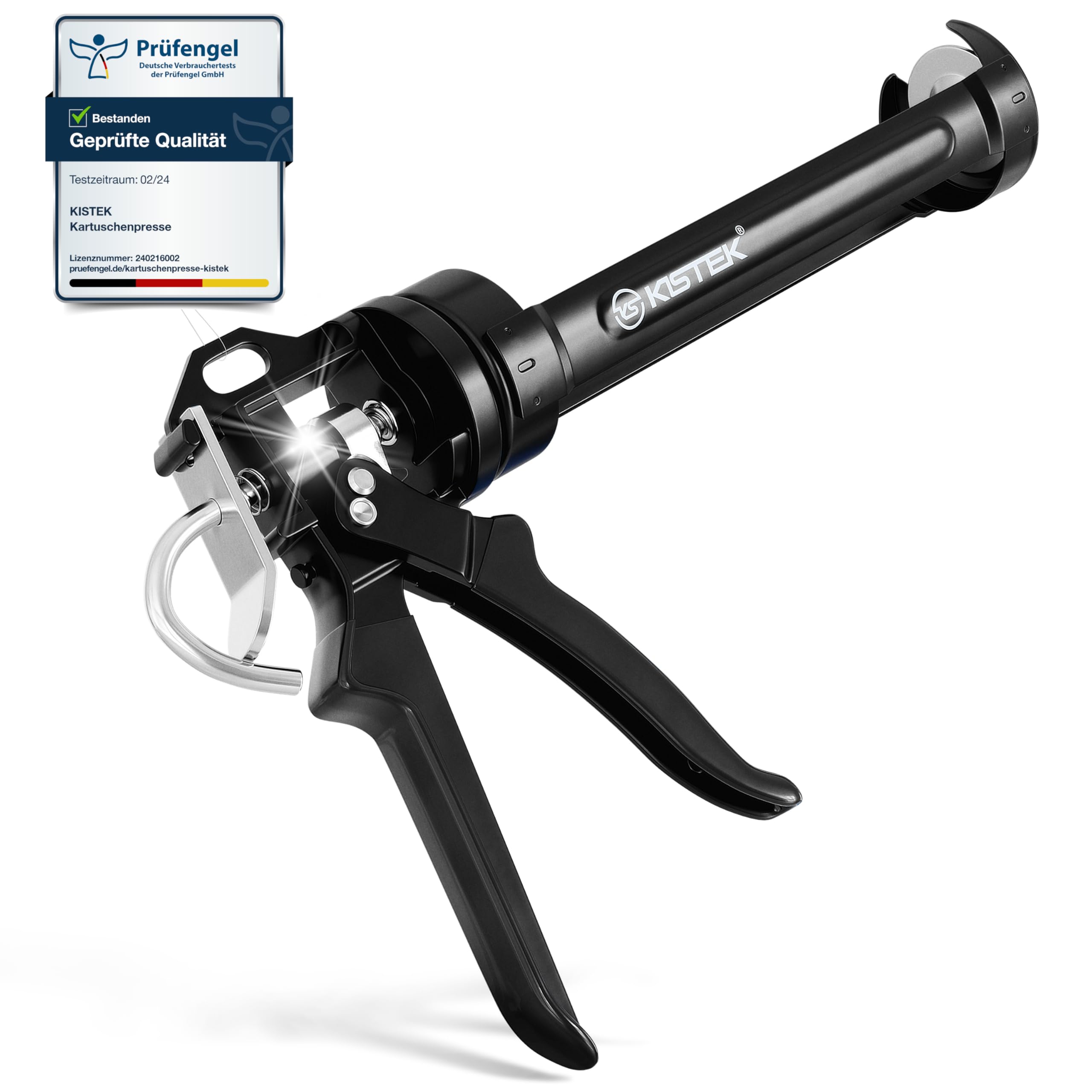 KISTEK® Profi Kartuschenpresse [150-310ml] - Silikonspritze mit 24:1 Übersetzung inkl. Ratgeber - Kartuschenpistole mit gummierten Griffen - Silikonpistole für Silikon, Acryl, Mörtel & Klebstoffe