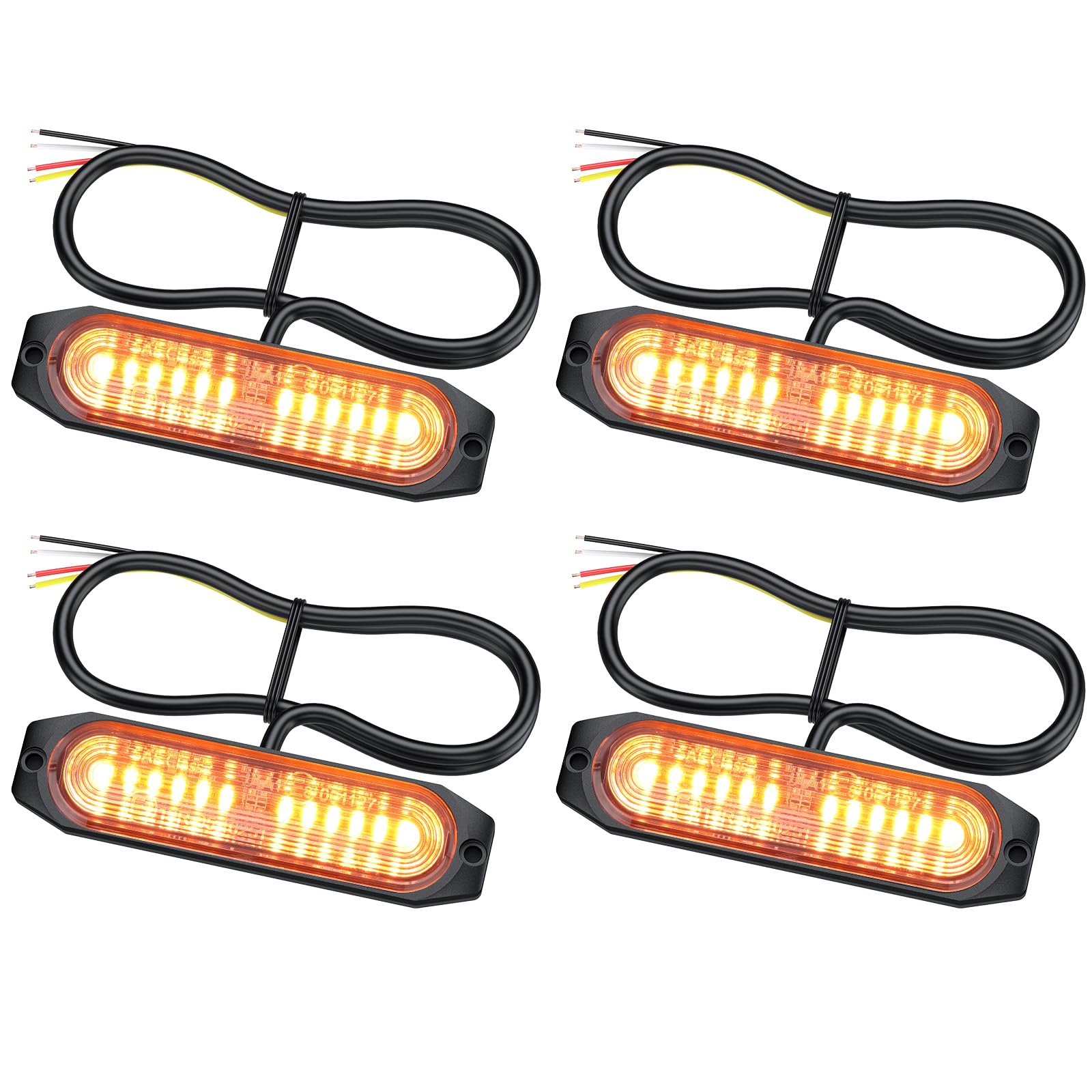 EYPINS 4X 12 LED Frontblitzer, Blinklicht Stroboskop 22 Modi, Bernstein Warnlicht 12W/Leuchte, Warnleuchte Notfall Warnung Blitzer für 12/24V Truck Traktor KFZ LKW Emergency Gabelstapler| IP65 E8&E9