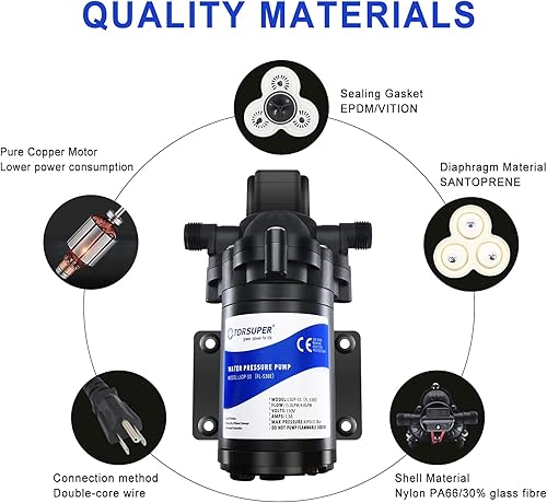Miniatura 3 de Bomba de transferencia de agua autocebante de 110 V CA, bomba de refuerzo de alta presión 4GPM 45PSI, bomba de riego de jardín de diafragma de acero