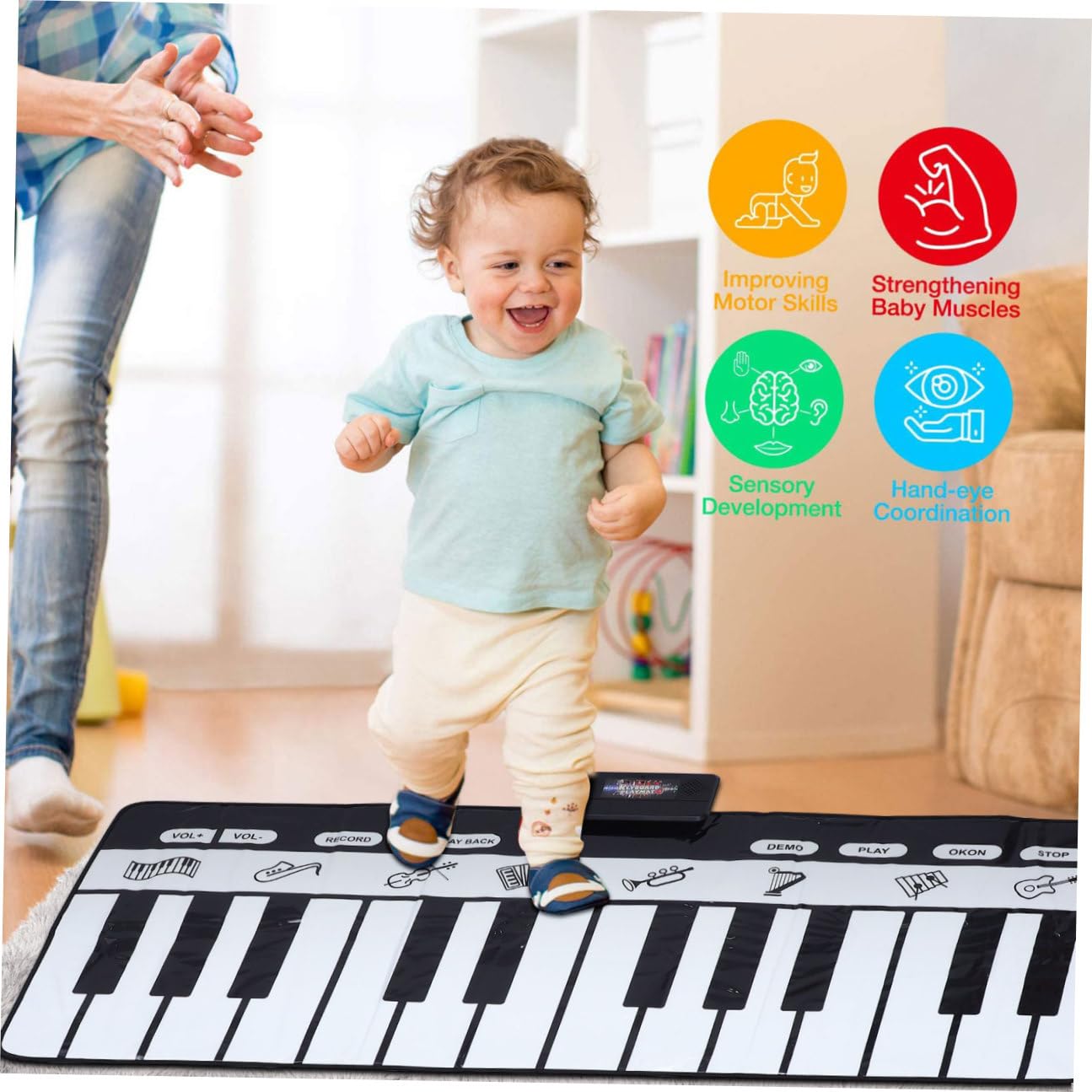 Tappeto Pianoforte Musicale 180x72cm Bianco 1 Pezzo | Tappetino Touch Play Tastiera, Confezione in Scatola Colorata, Resistenza All'usura e Finitura Liscia