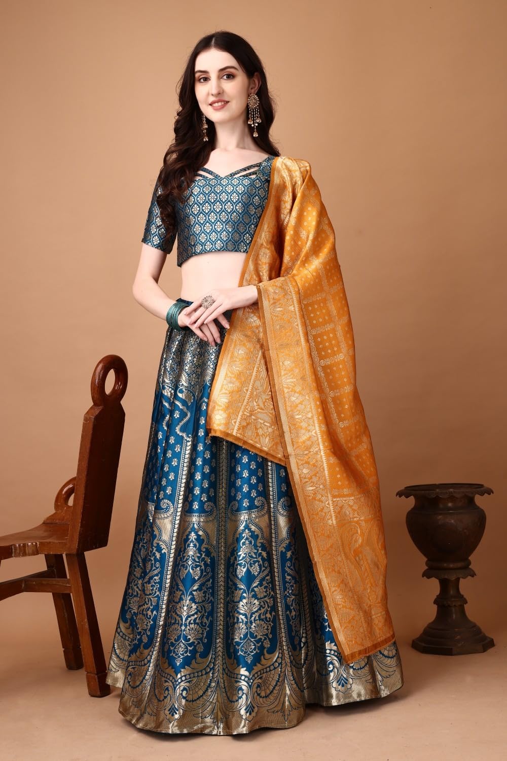 JAYA CREATION Women’s Jacquard Semi-Stitched Lehenga choli (AK35)