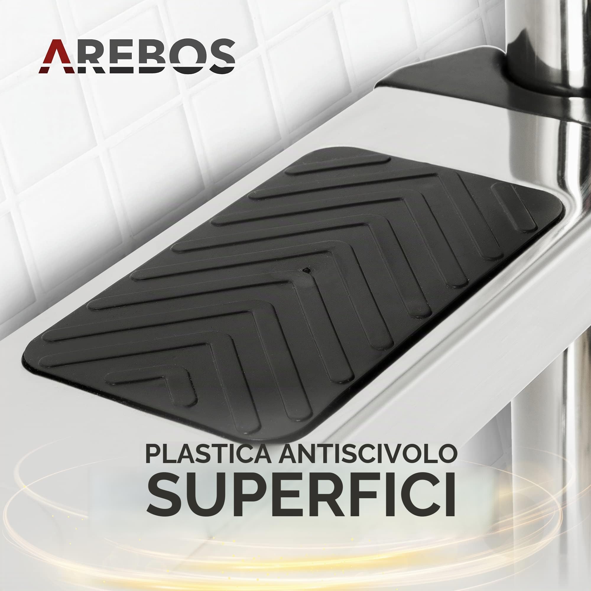 Arebos Scaletta in acciaio inox a 3 o 4 gradini | con cuscinetti antiscivolo sui pioli | 3 livelli