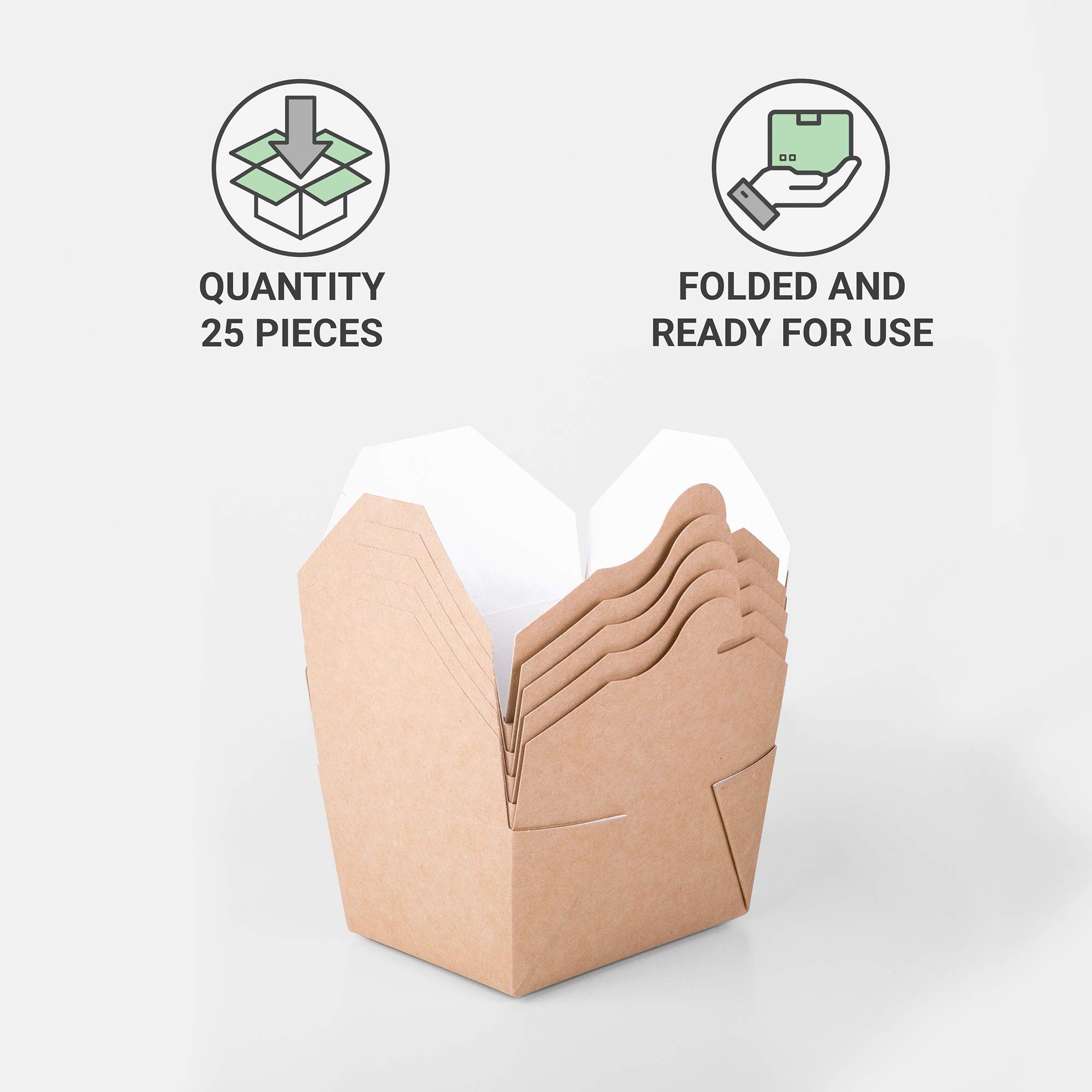 Lot de 25 boîtes jetables en papier kraft, anti-fuite, pour aliments à emporter (600 ml)