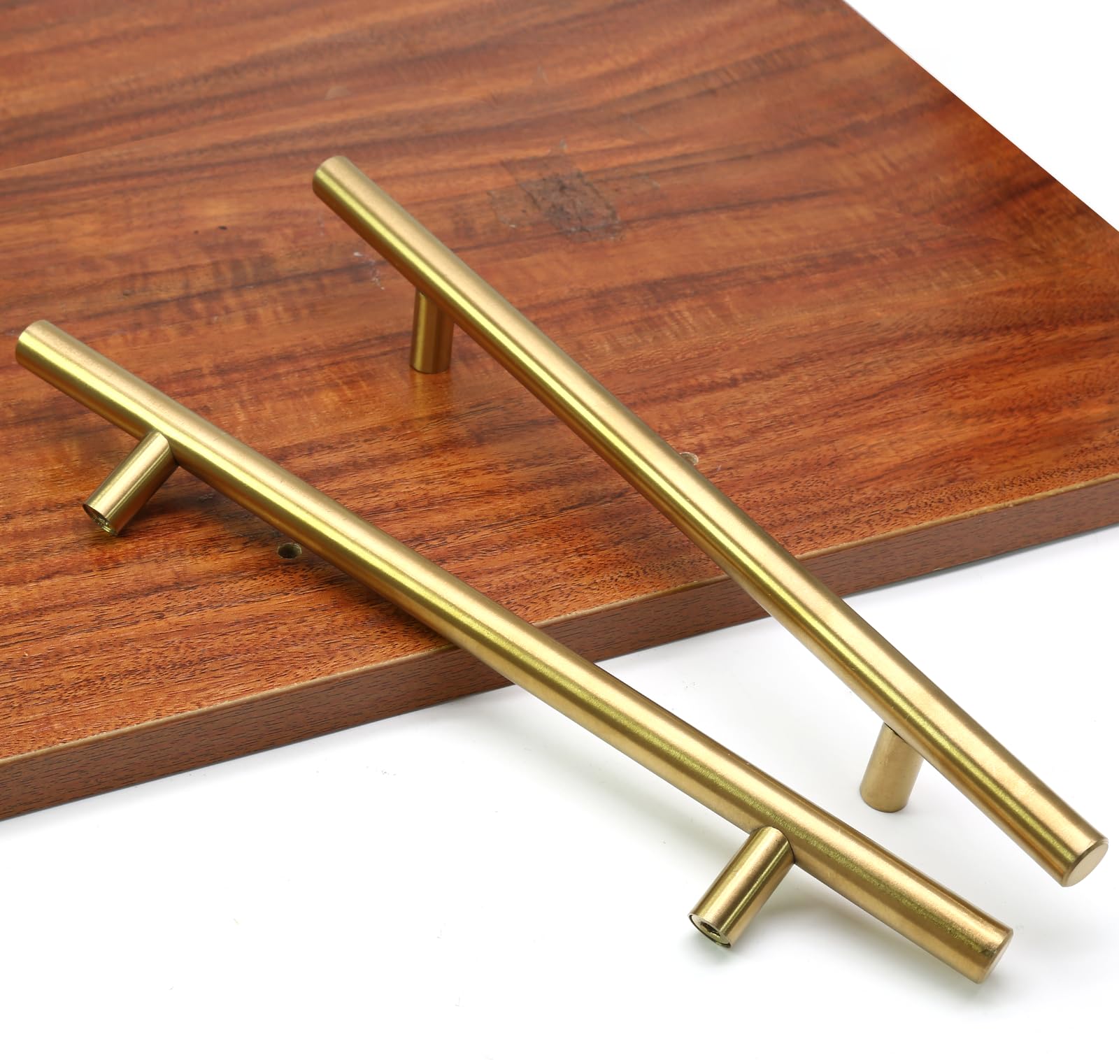 Cjueiom 6 Pack Gold Cupboard Handles 160mm Hole Center T Bar Handles, Stainless Steel Drawer Handles Long Wardrobe Door Handles Pulls, 250mm Length Kitchen Cabinet Handles for Bedroom Drawer - Image 3