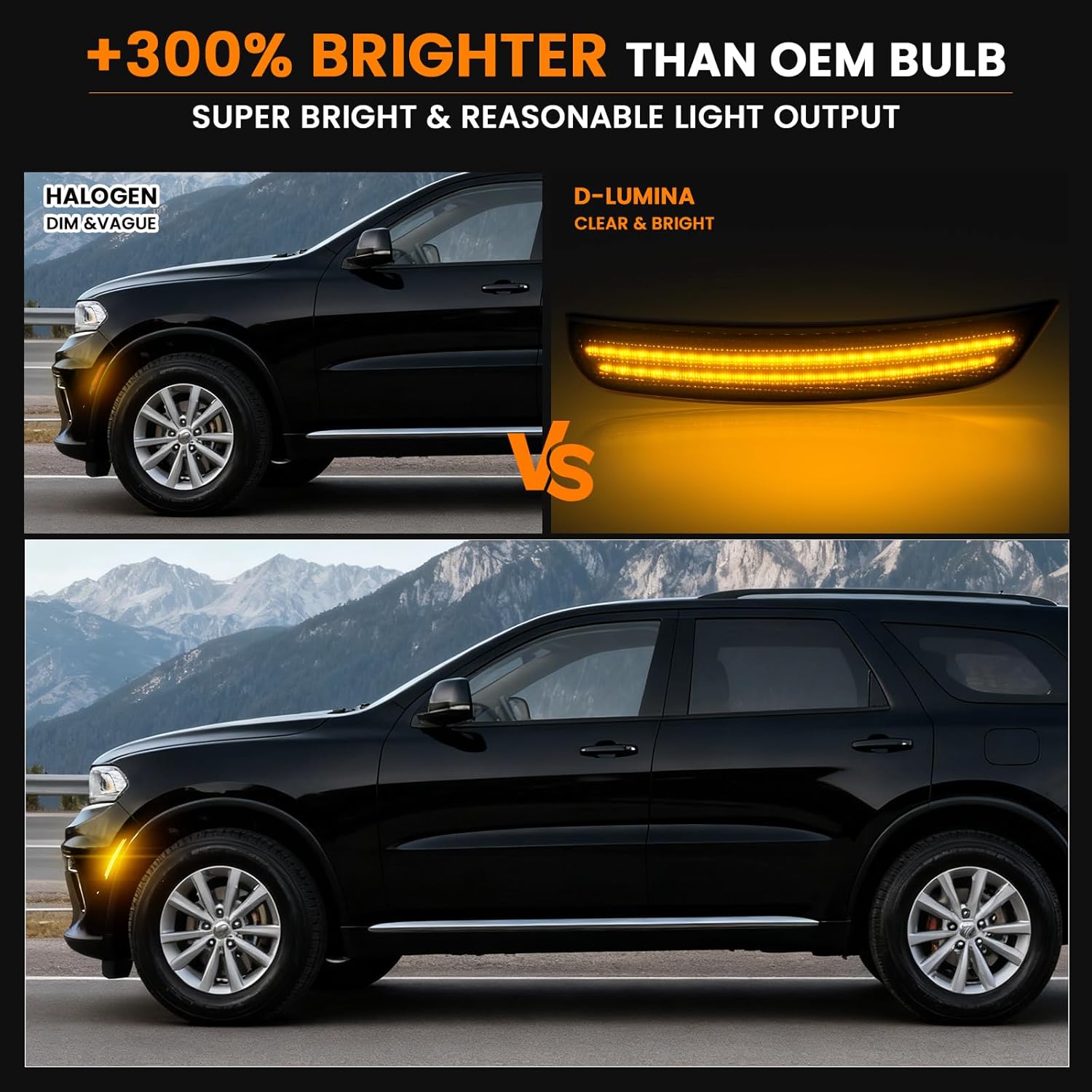 D-Lumina 2PCS Upgraded LED Side Marker Lights Compatible With Dodge Durango 2021-2025, Amber 2-Row Front Bumper Marker Lamps, Smoked Lens Driver & Passenger Side Turn Signal Lights